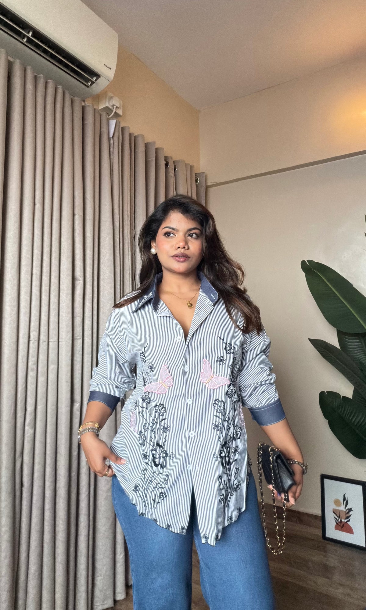 Striped Embroidery Work Shirt