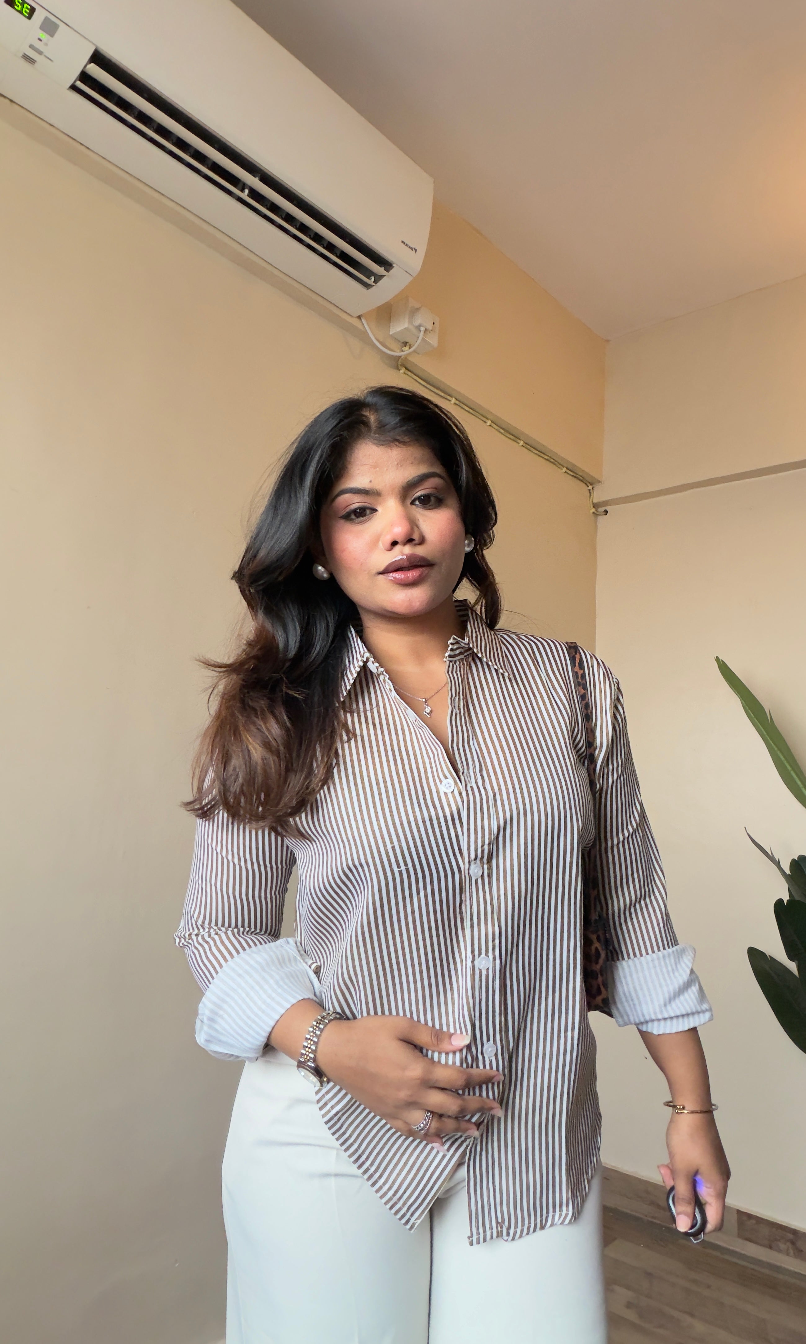 Brown Striped Linen Shirt