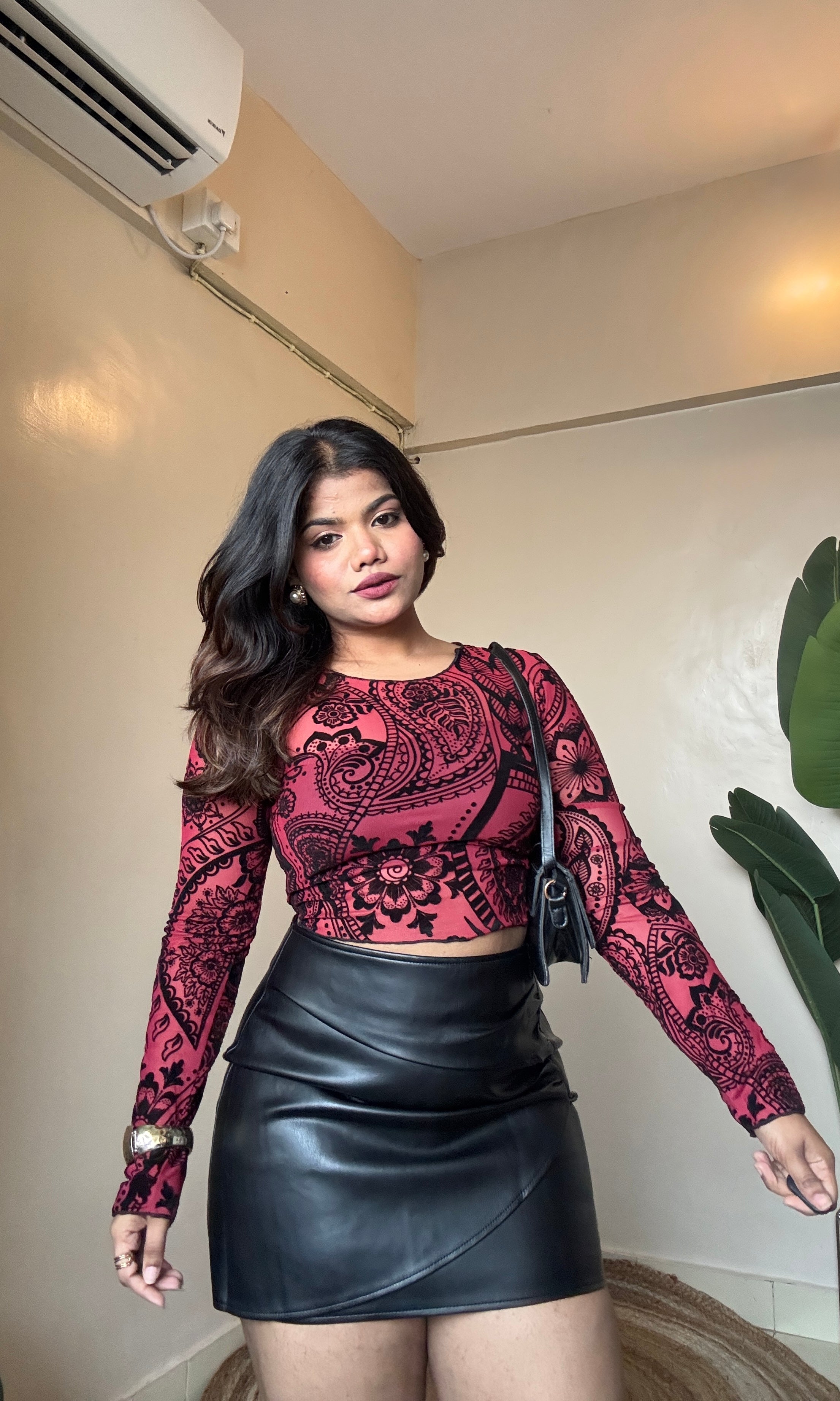 Velvet Barque Print Mesh Top With Inner