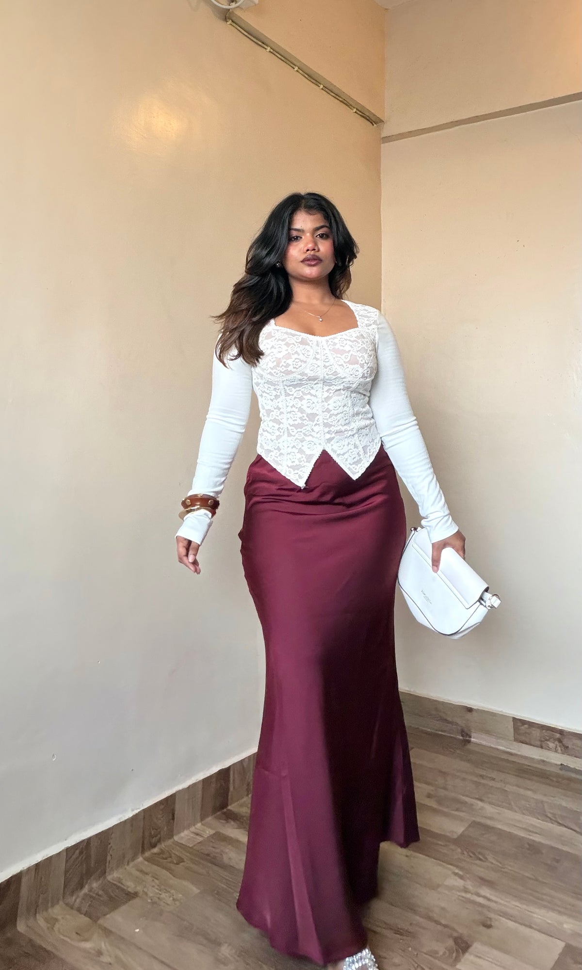 Premium Wine Satin Skirt