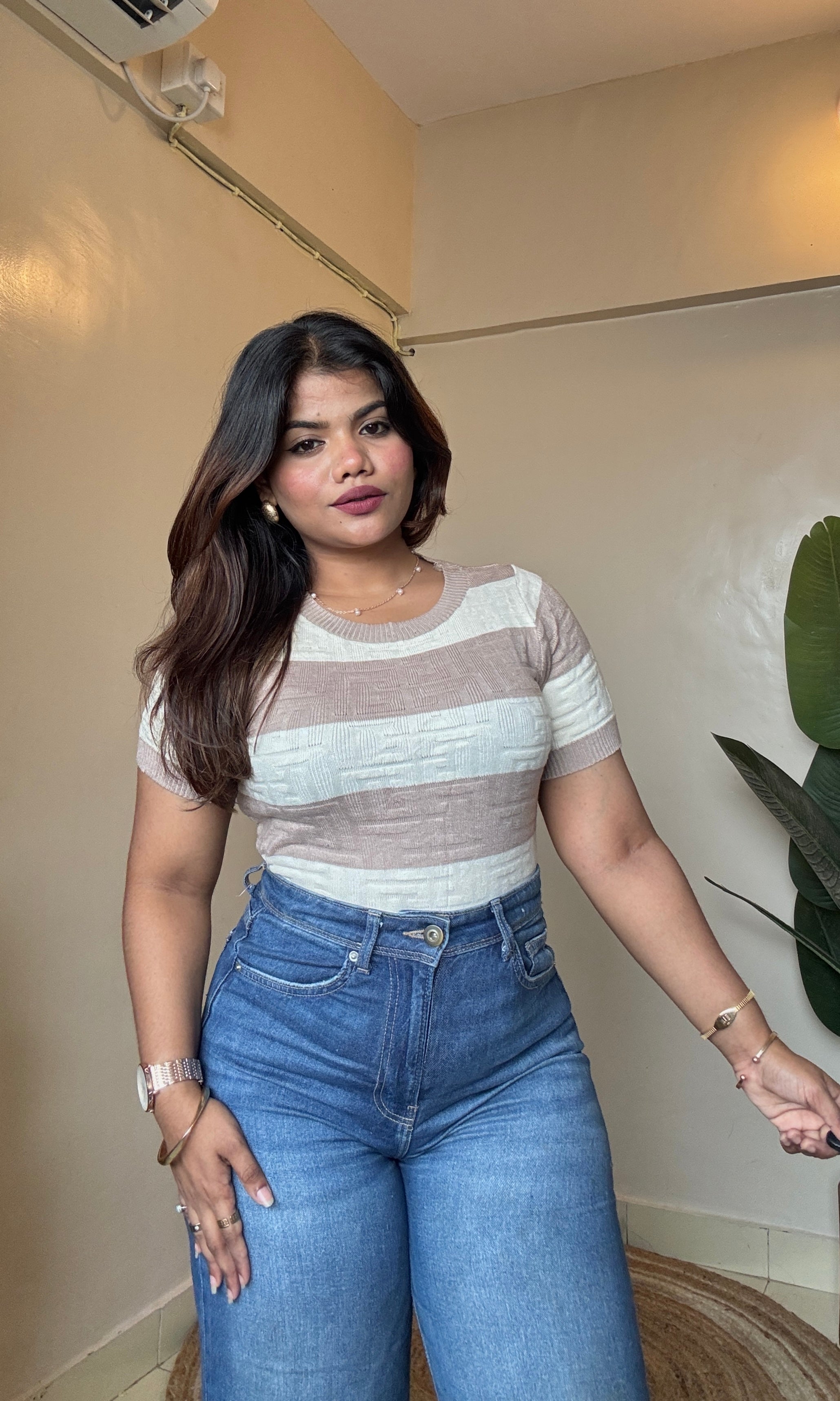 Old-Money Striped Round Neck Top