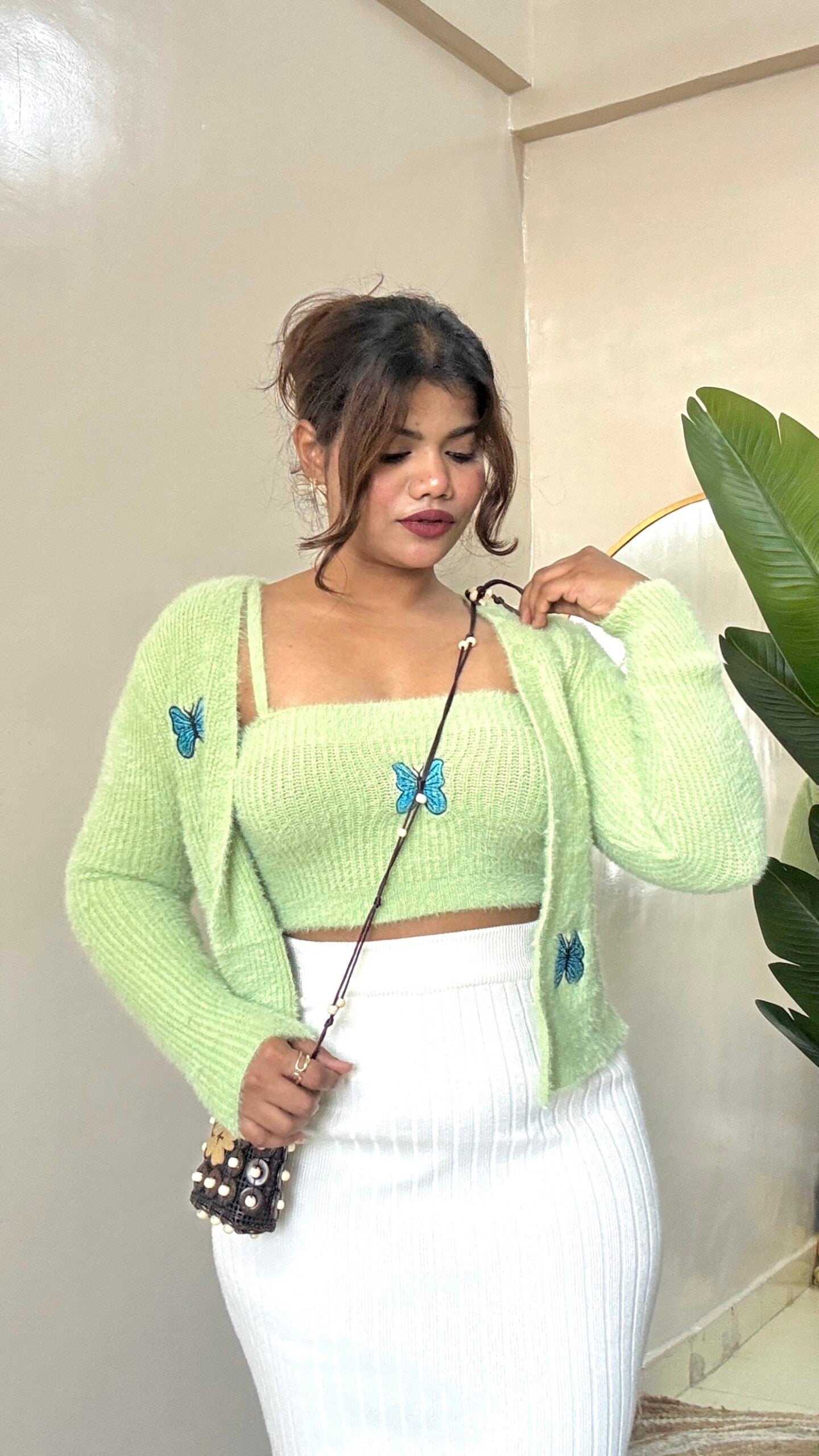 White Furr cardigan With Inner Cami Top