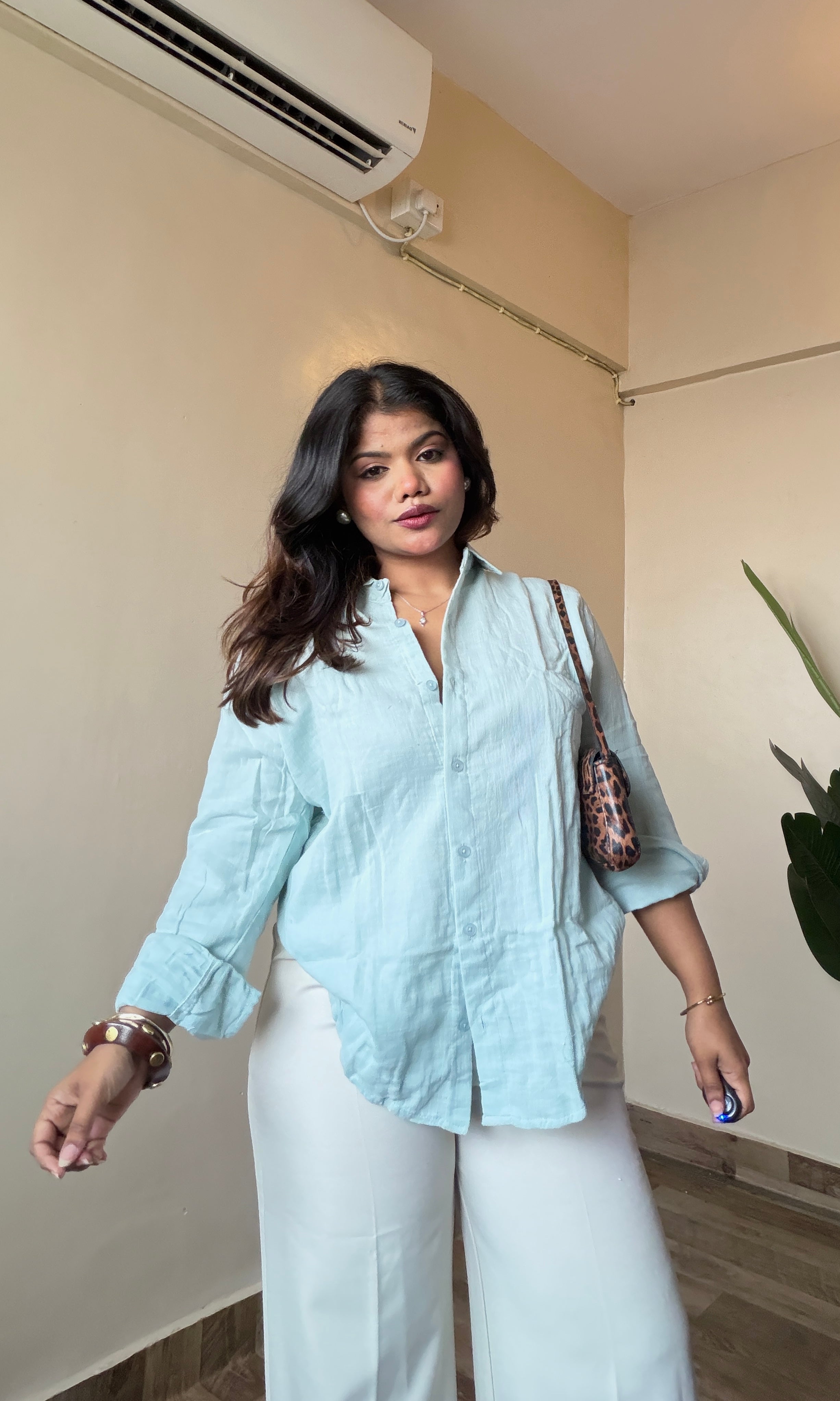 Mint Blue Cotton Mulmul Shirt