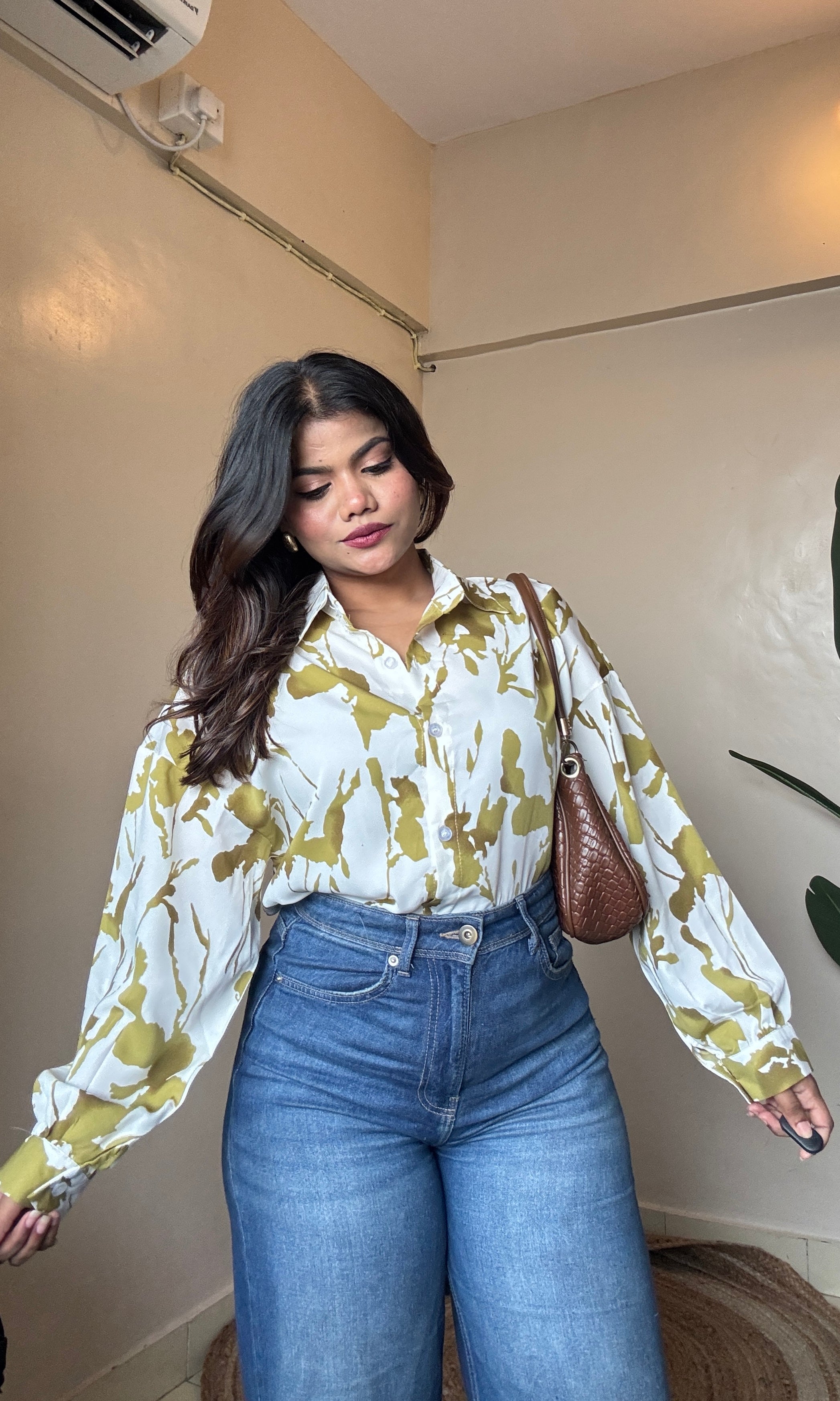 White Green Printed Imported Shirt