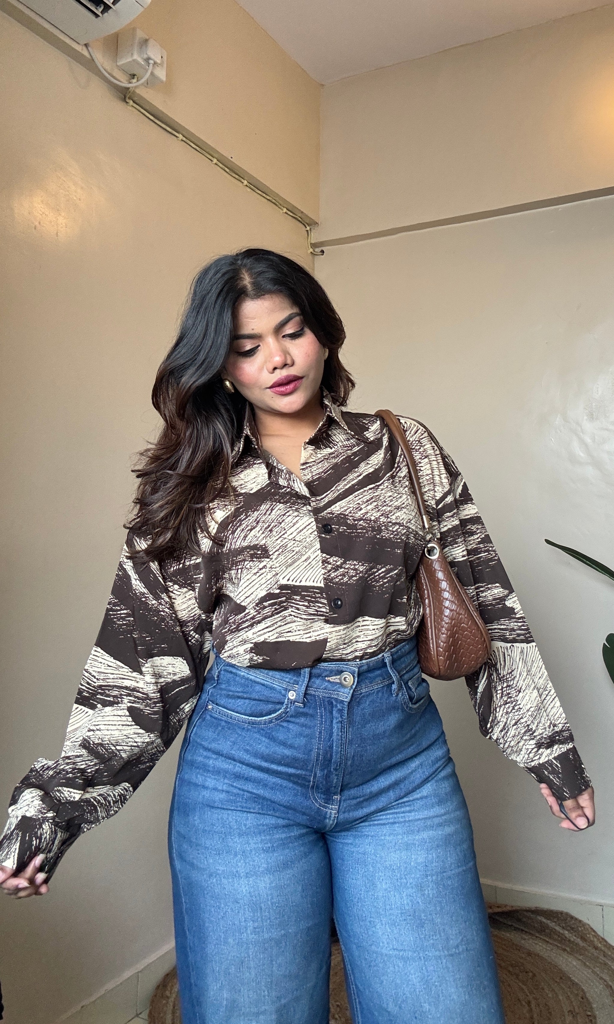 Brown Beige Printed Imported Shirt