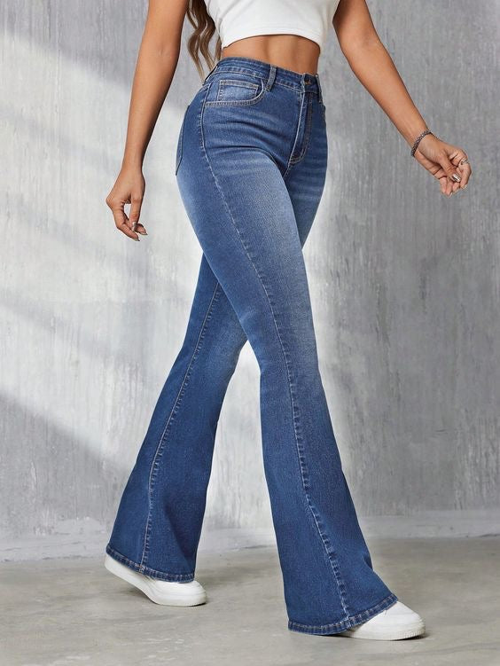 Blue Whisker High Waist Bootcut Jeans