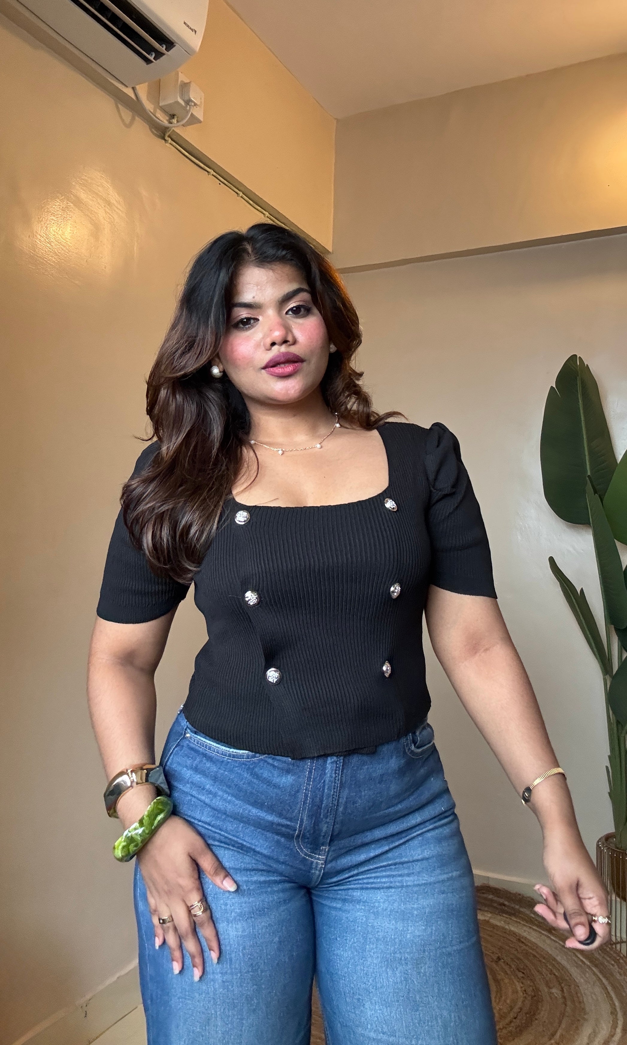 Korean Silver Button Detailing Top