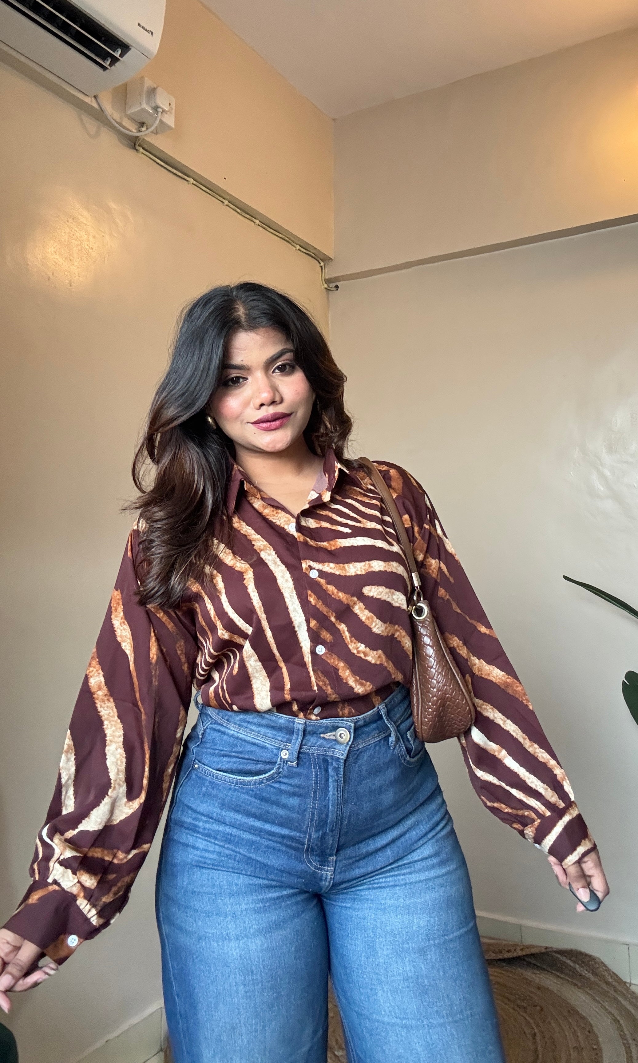 Brown Abstract Printed Imported Shirt