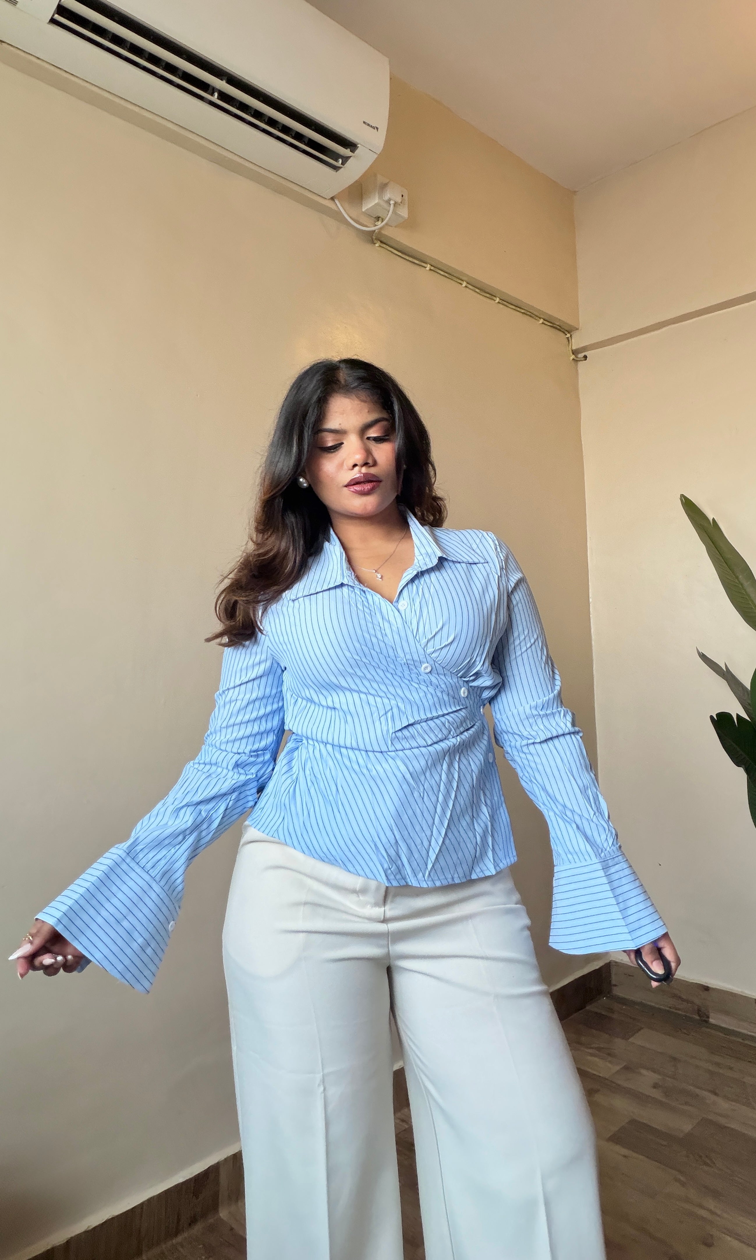 Tailored Fit Striped Wrap Shirt