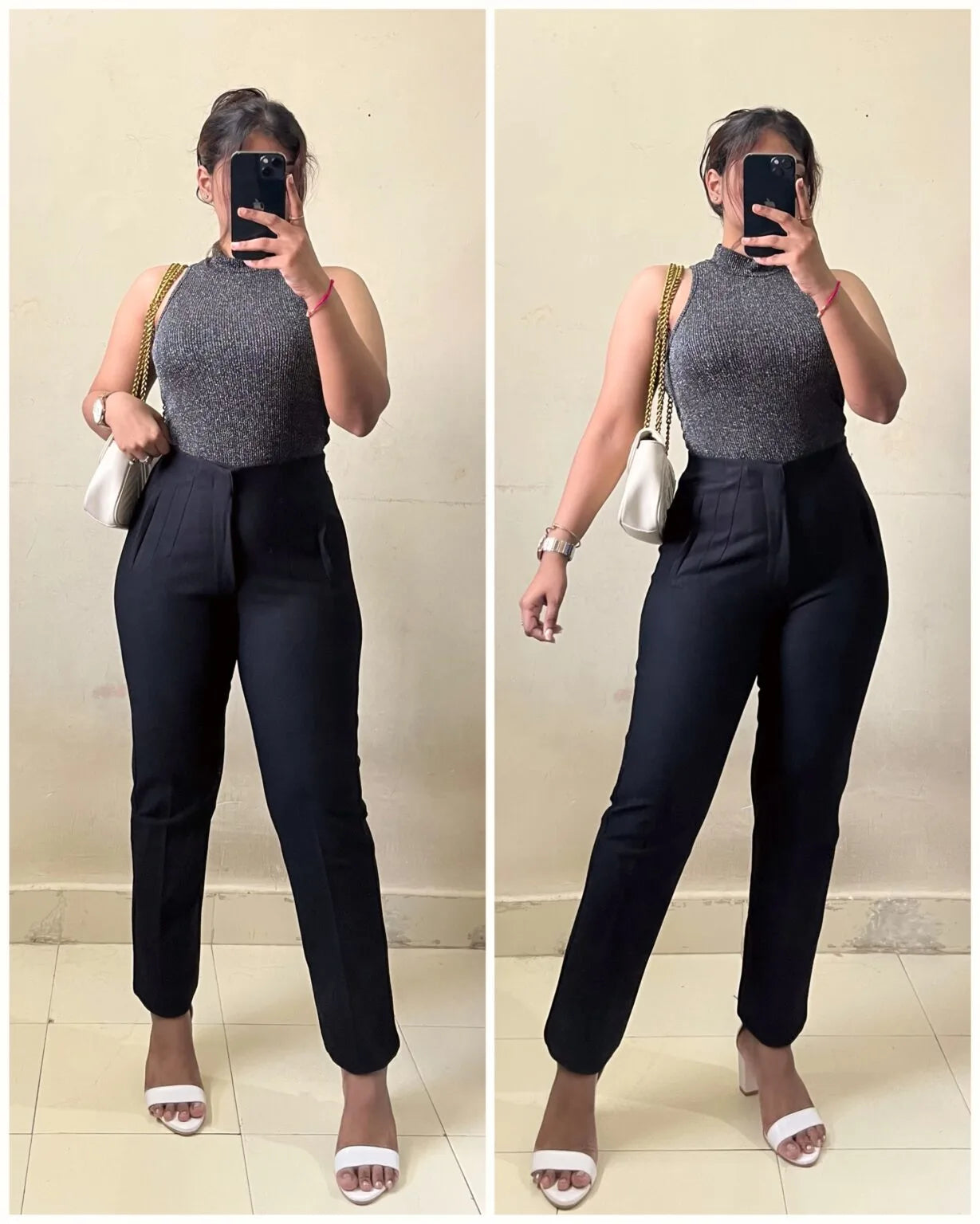 Bestseller Beige & Black High Waist Trouser