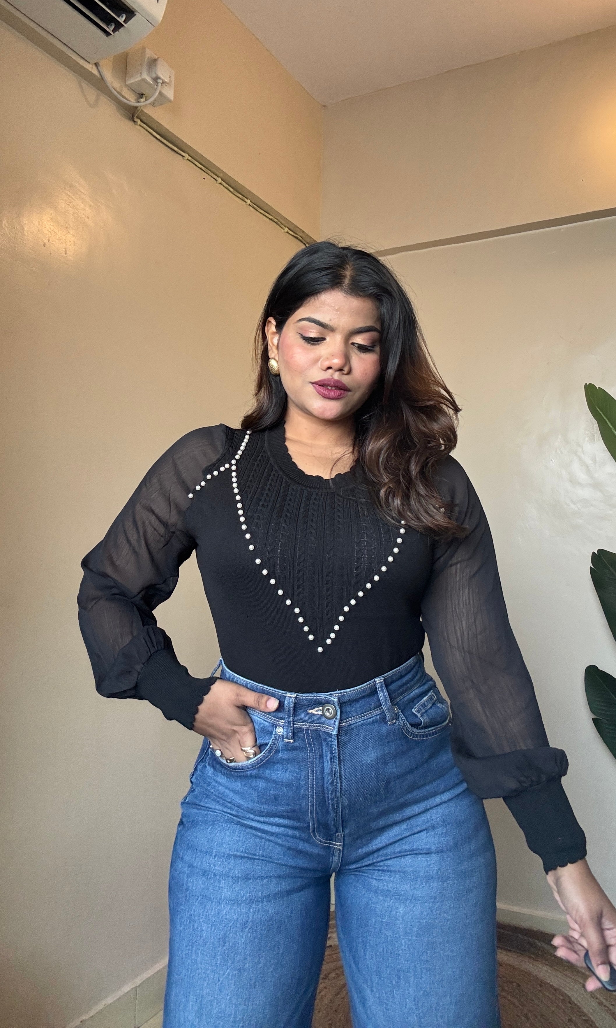 Peal Work Puffy Sleeve Top