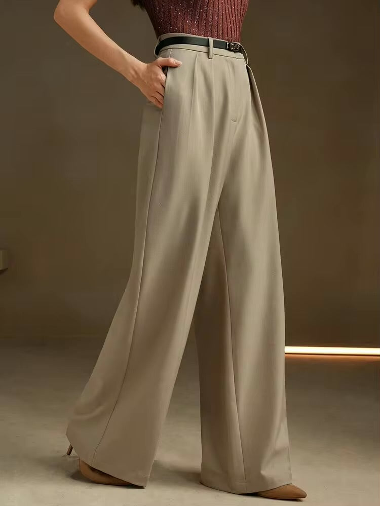 Premium Khaki Pleated Wide Leg Trouser