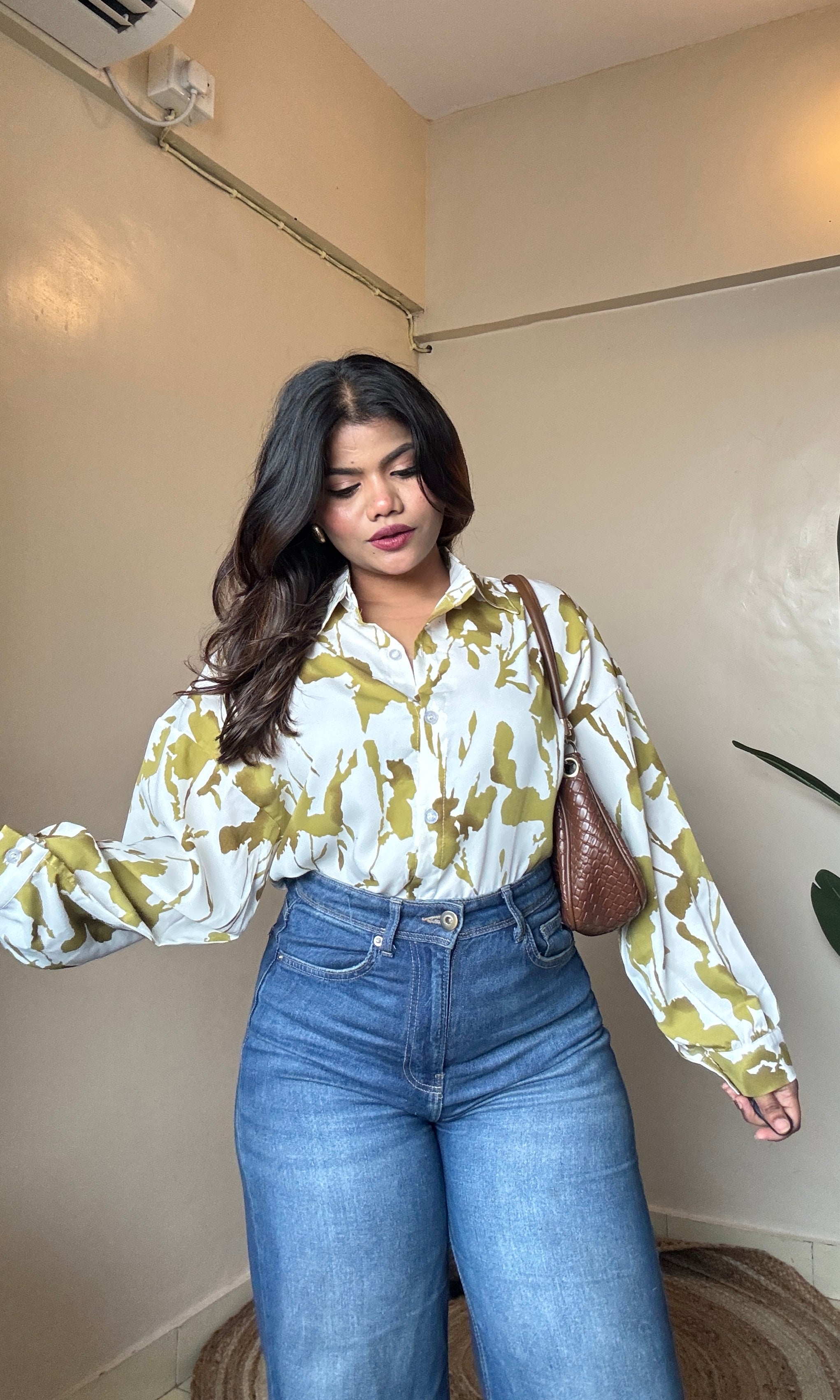 White Green Printed Imported Shirt