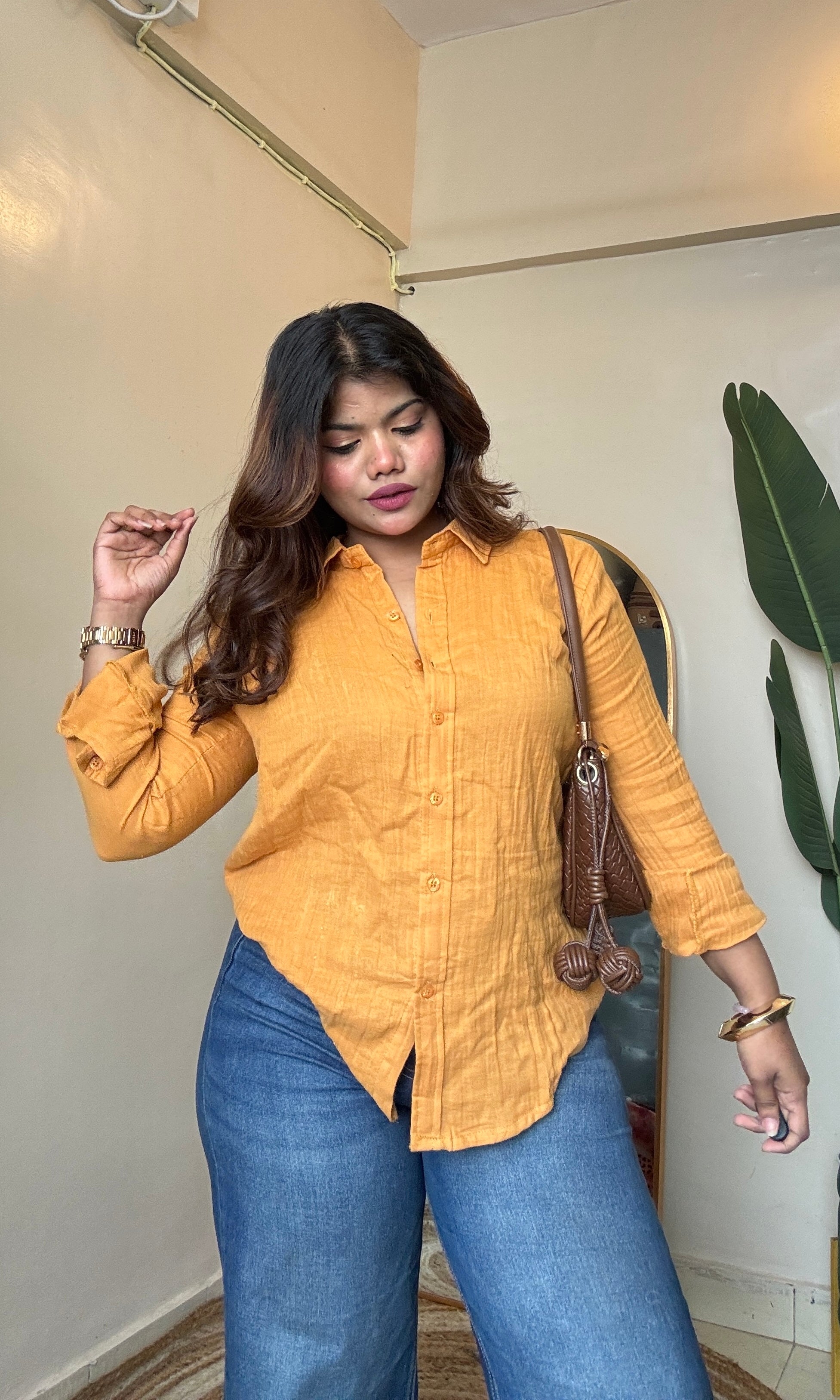 Orange Pink Cotton Mulmul Shirt