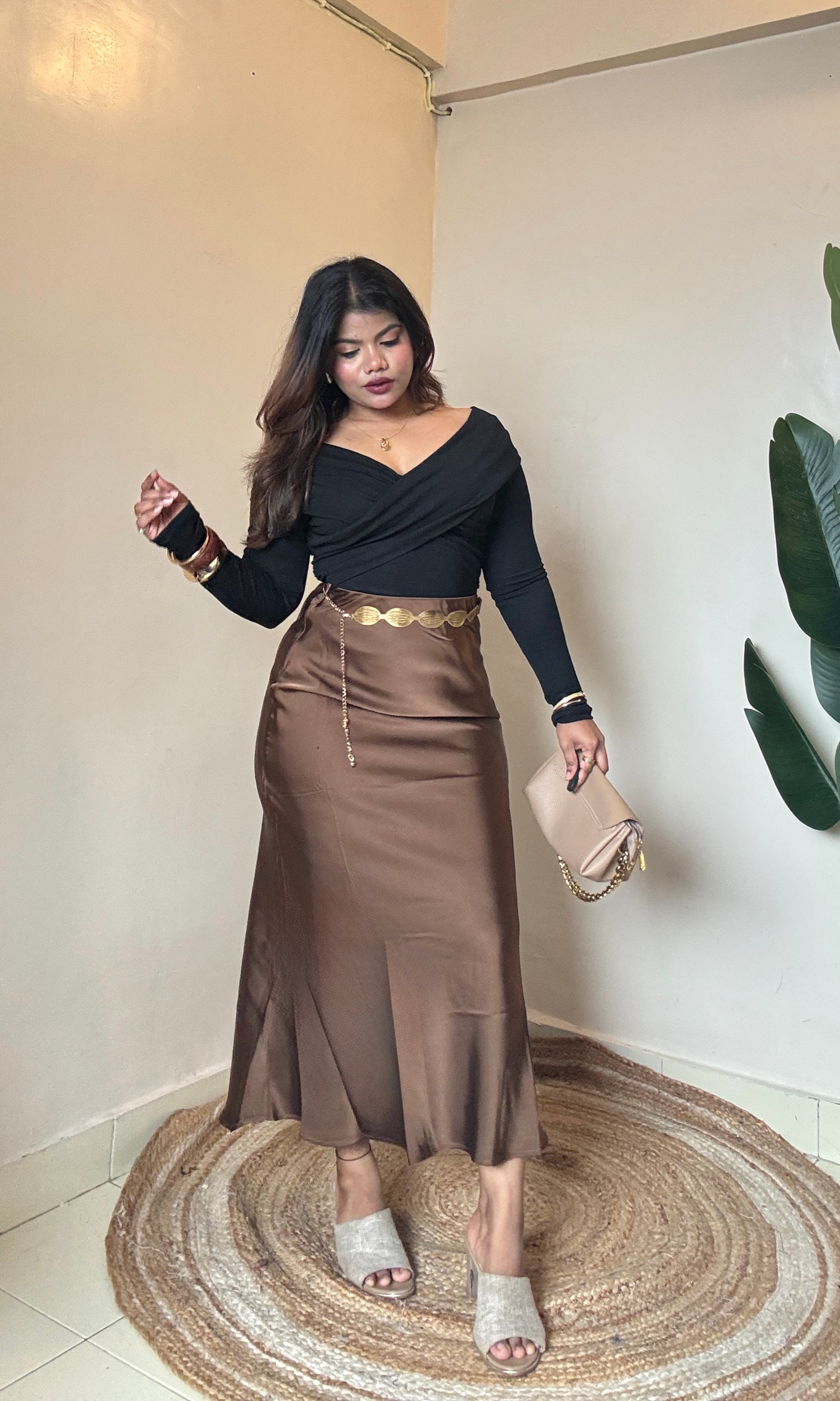 Premium Brown Satin Skirt