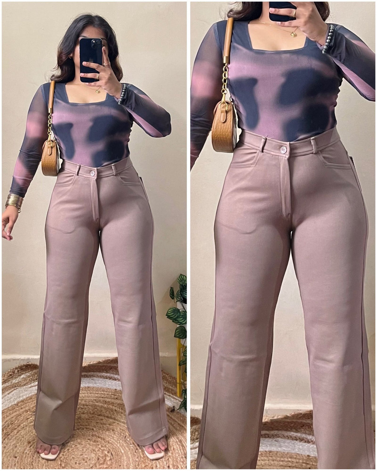Brown Khaki High Waisted Straight Fit Pant