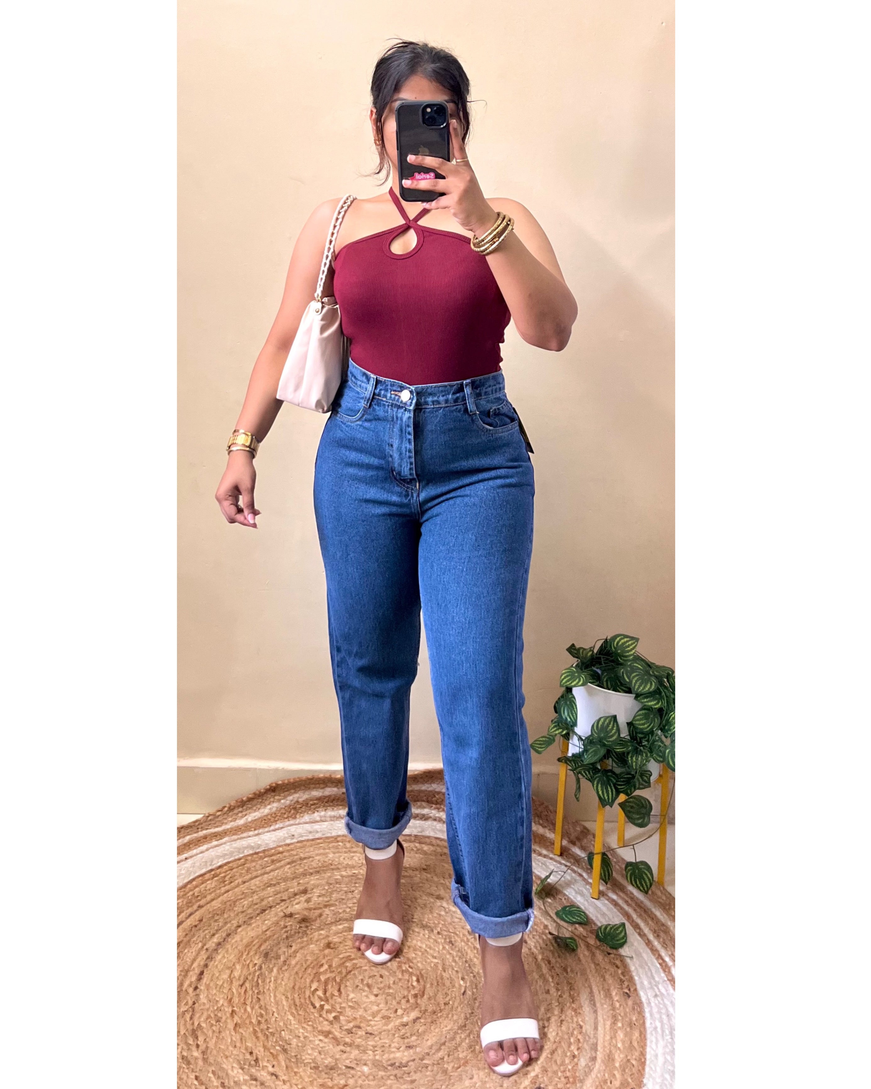 Dark Blue High Waist Mom Fit Jeans