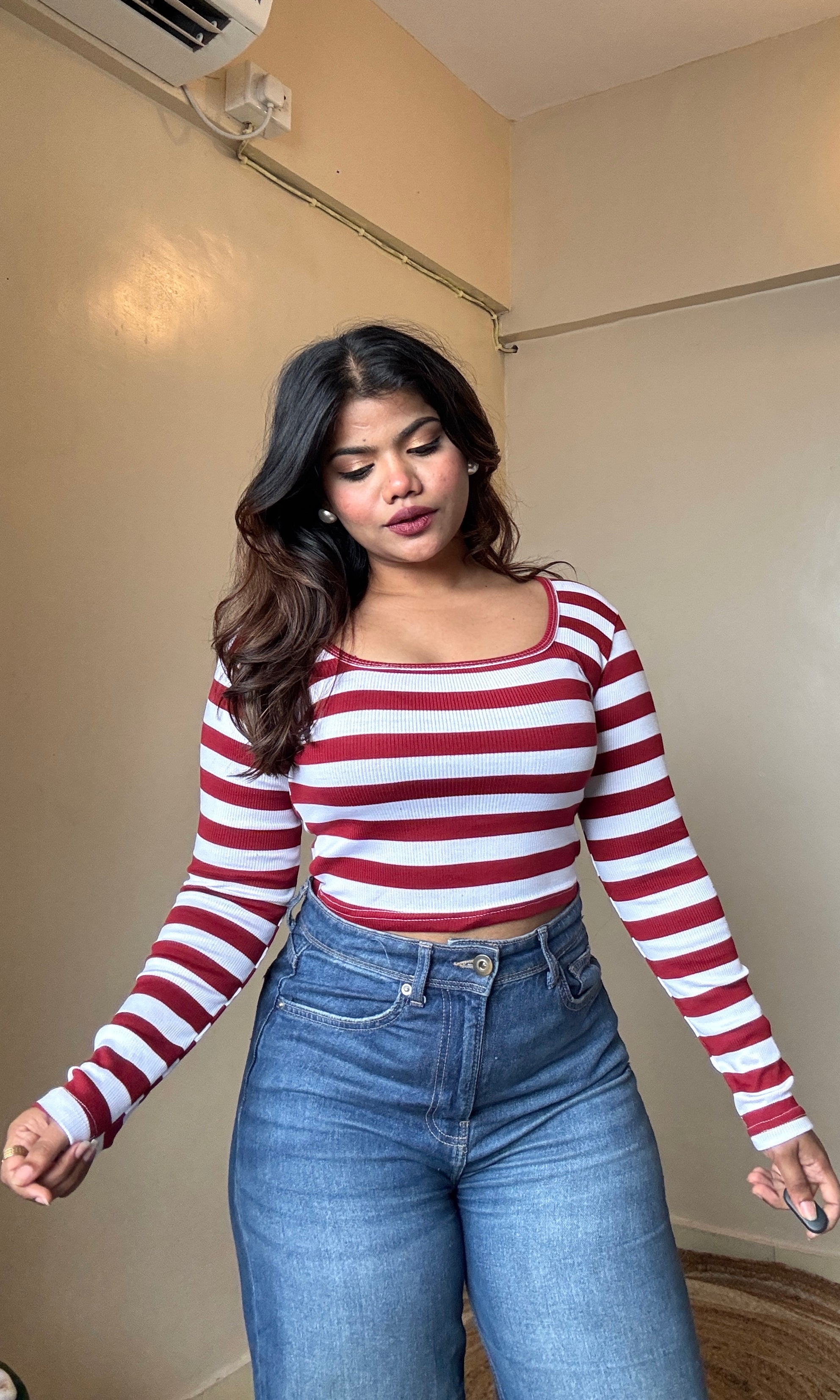 Striped Round Neck Crop Top