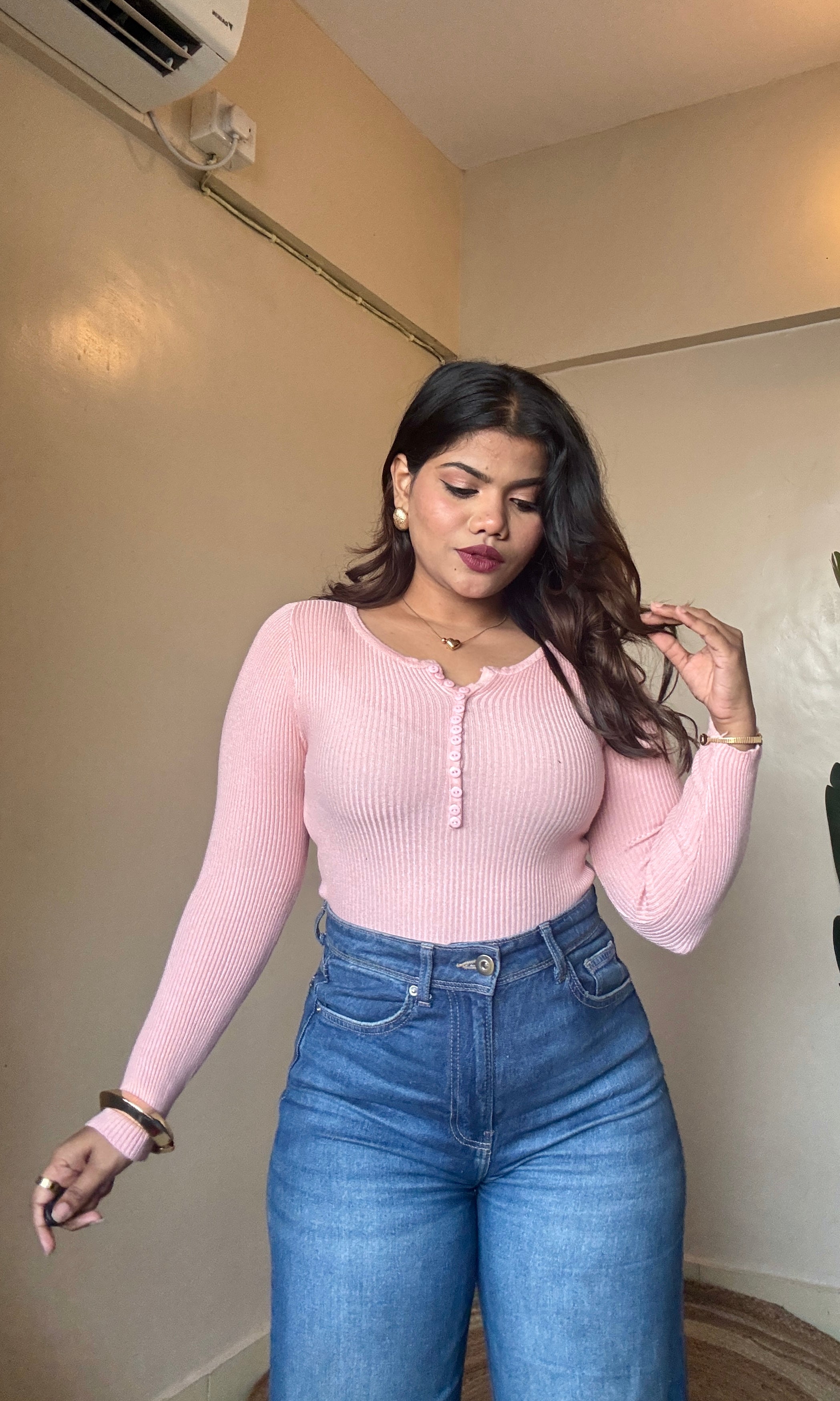 Button Work Ribbed Top