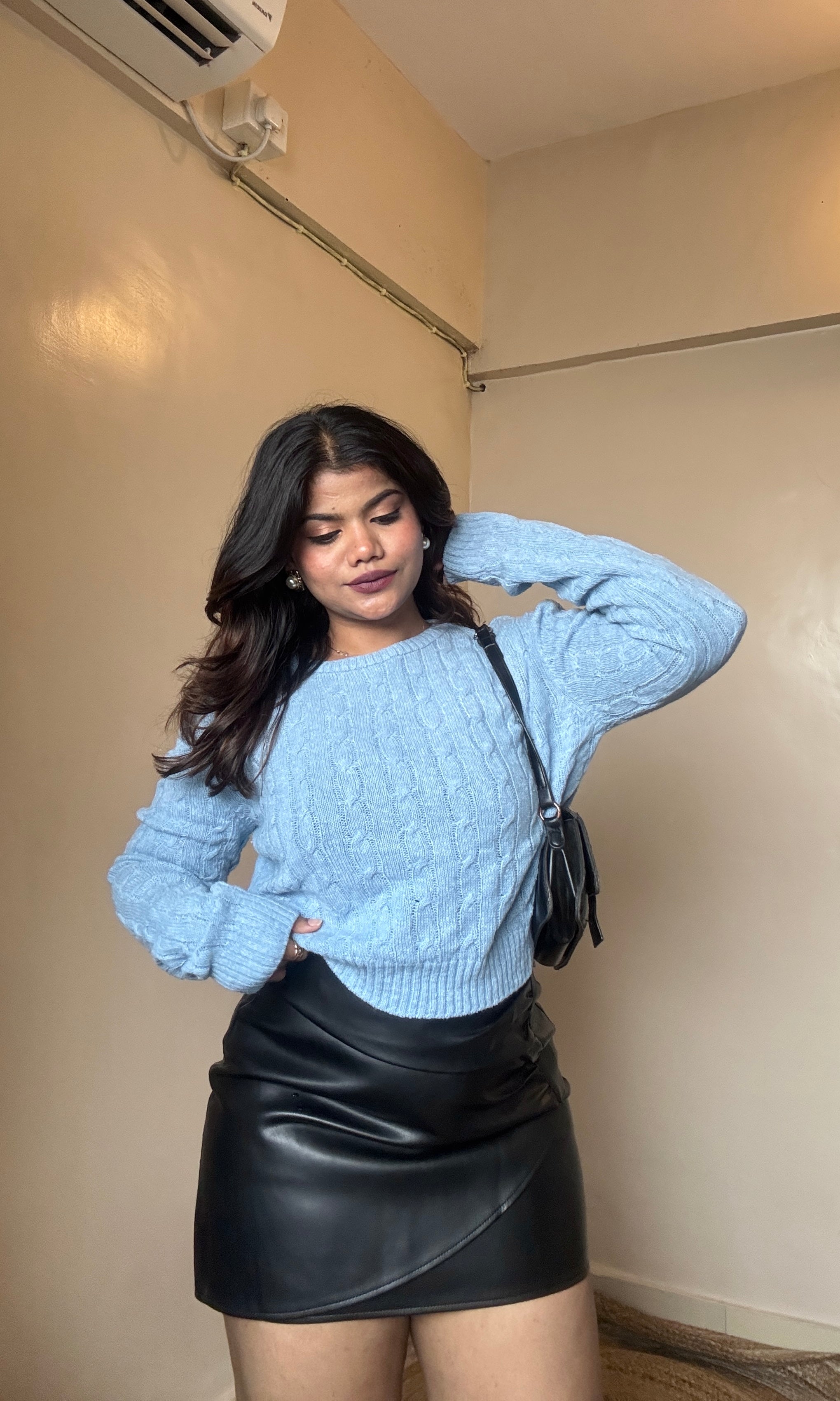 Blue Cable-Cross Knit Pullover