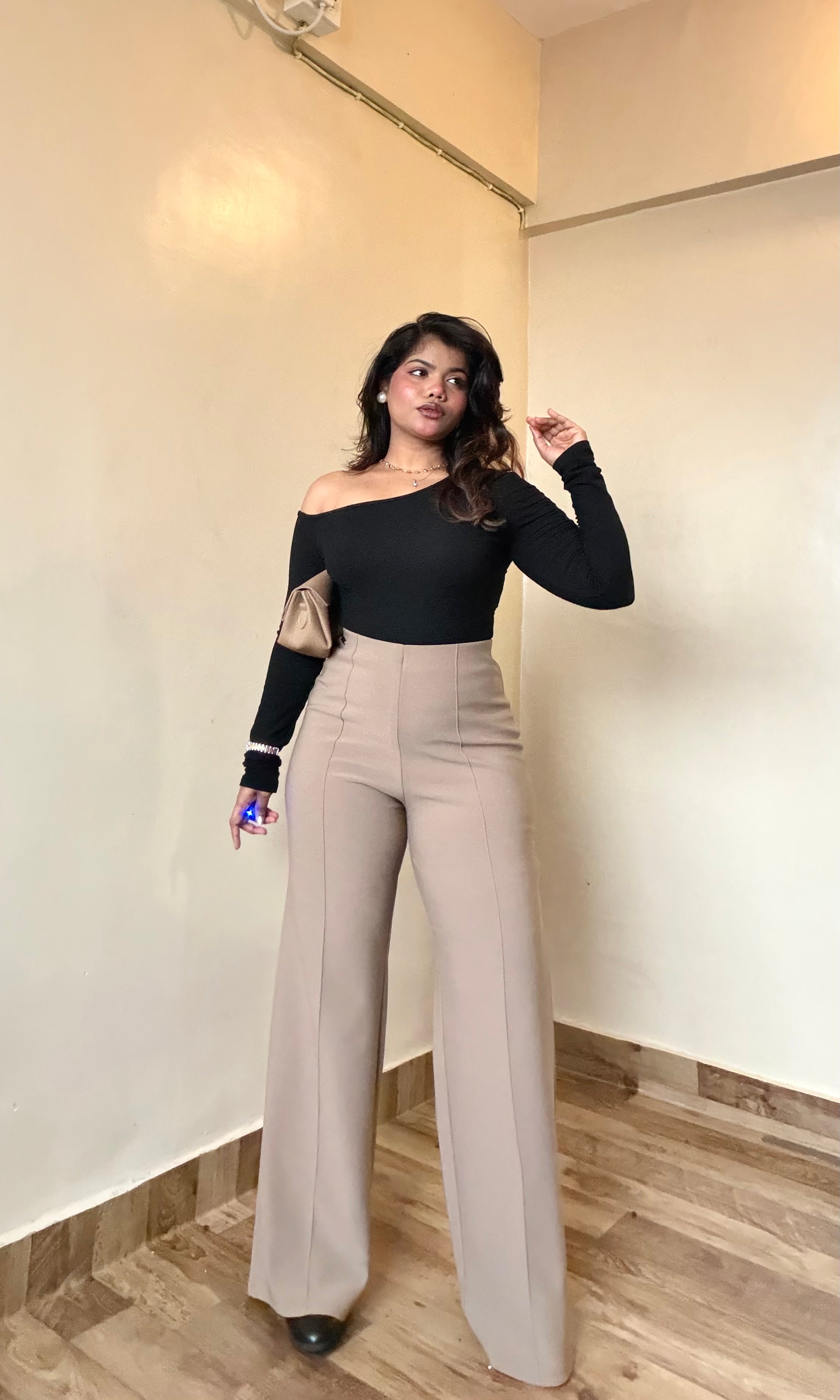 Premium Beige Sculpted Flared Pant