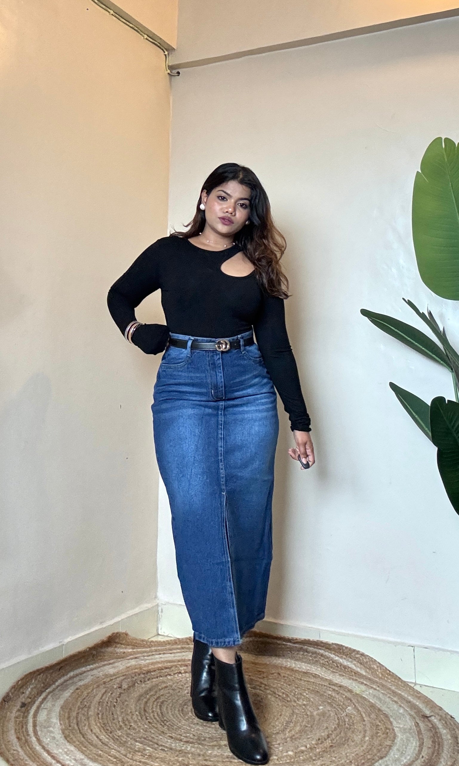 Dark Blue Whisker Denim Skirt