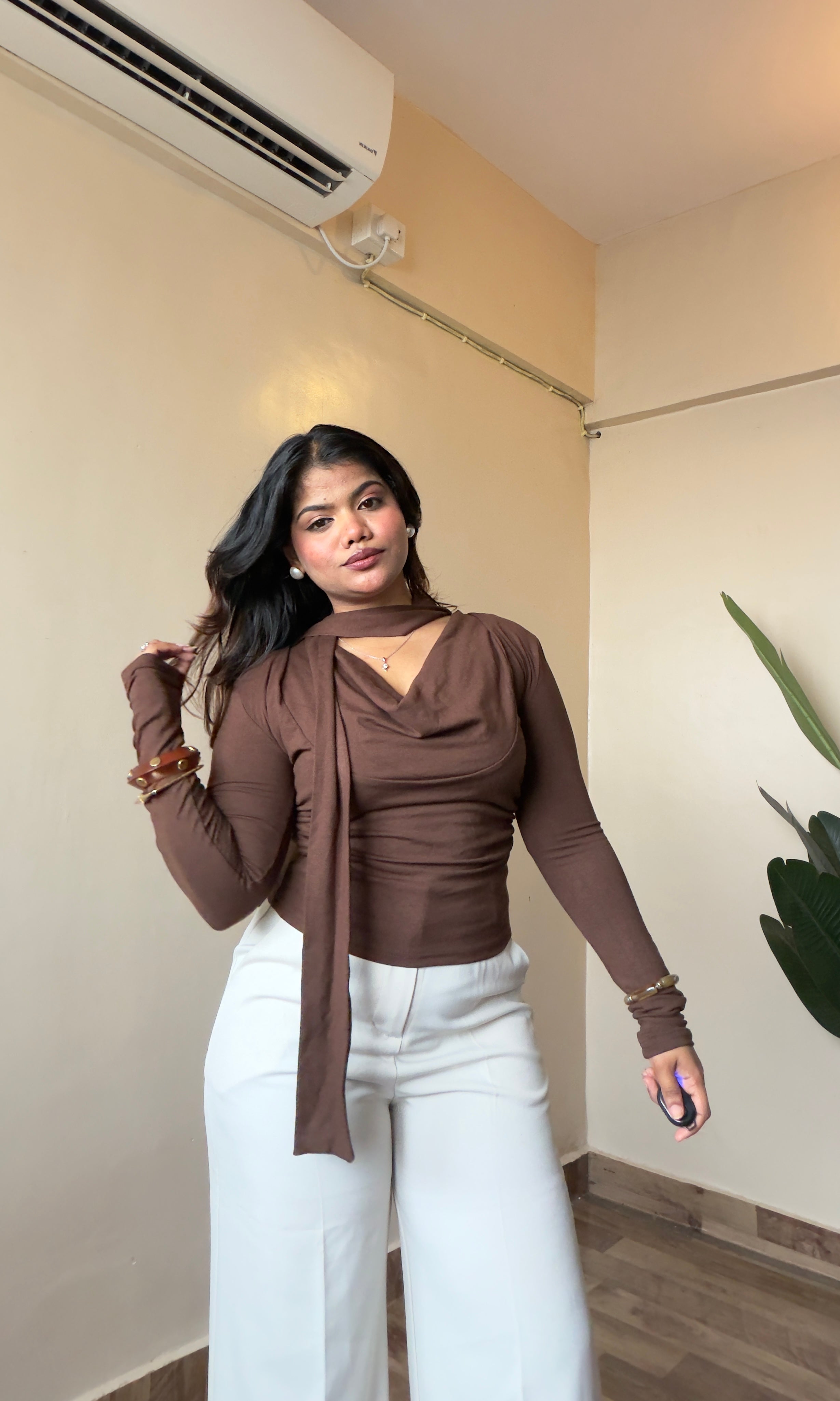 Cowl Neck Tie-Up Full Sleeve Top