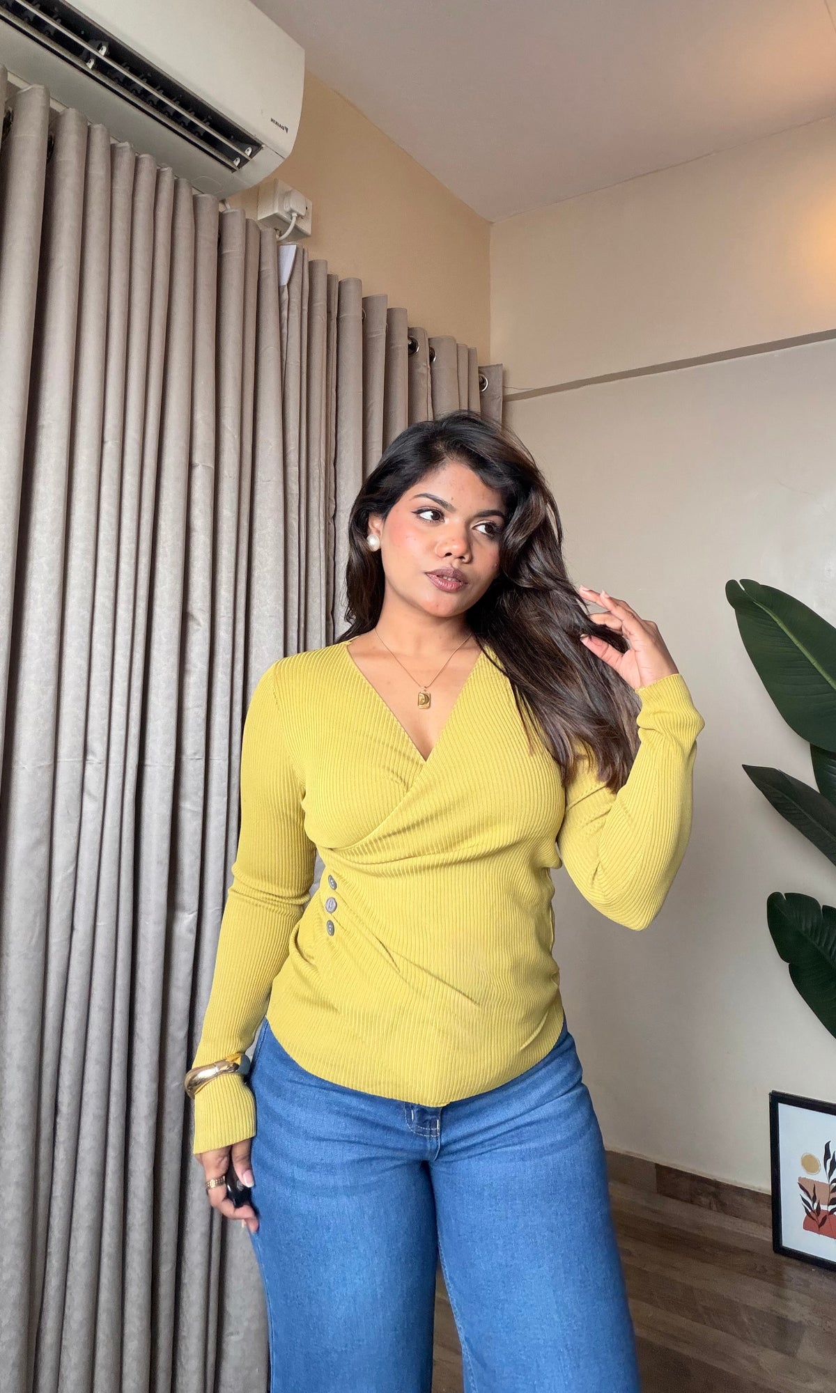 Wrap Button Detailing Ruched Top