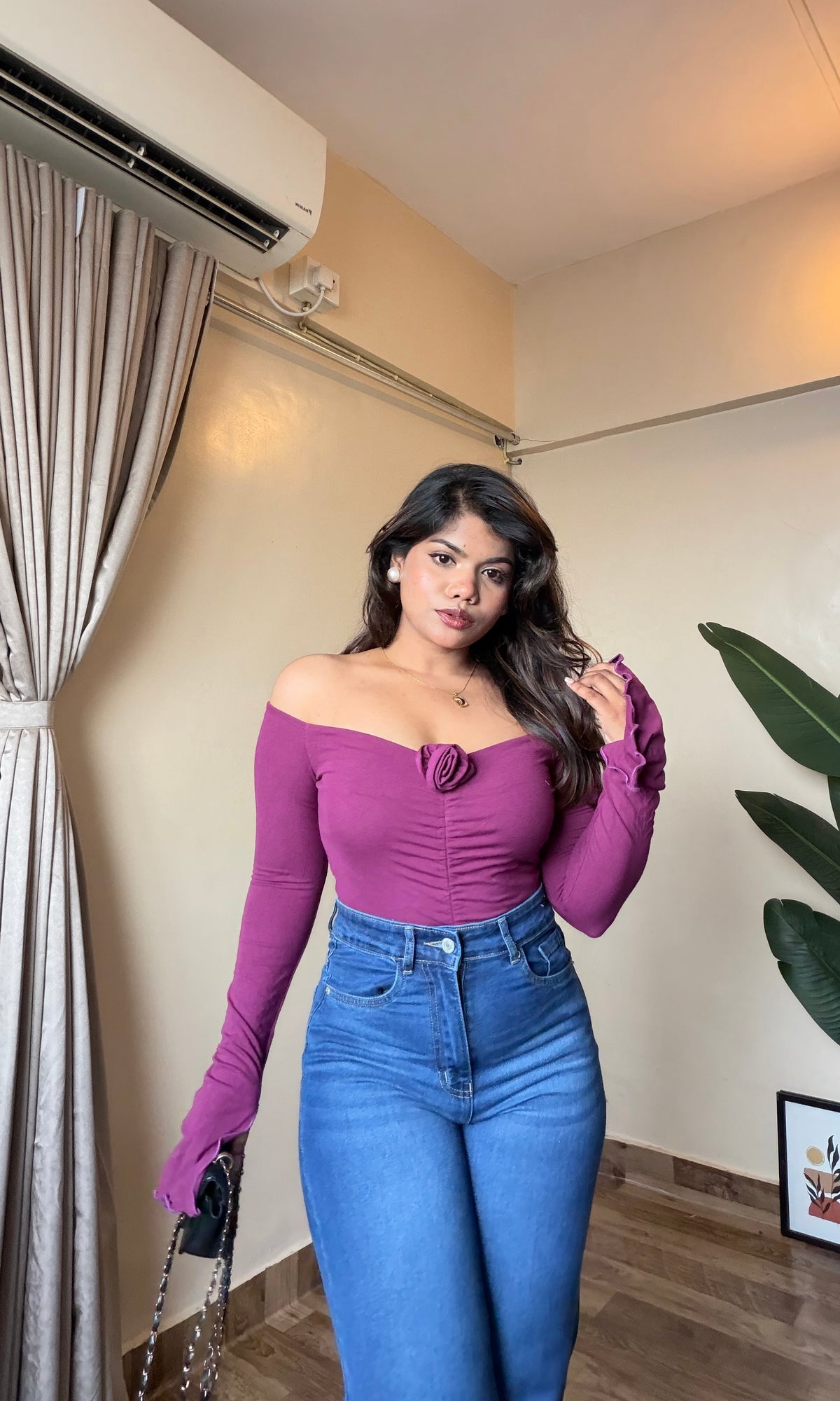 Flower Broch Off-Shoulder Top