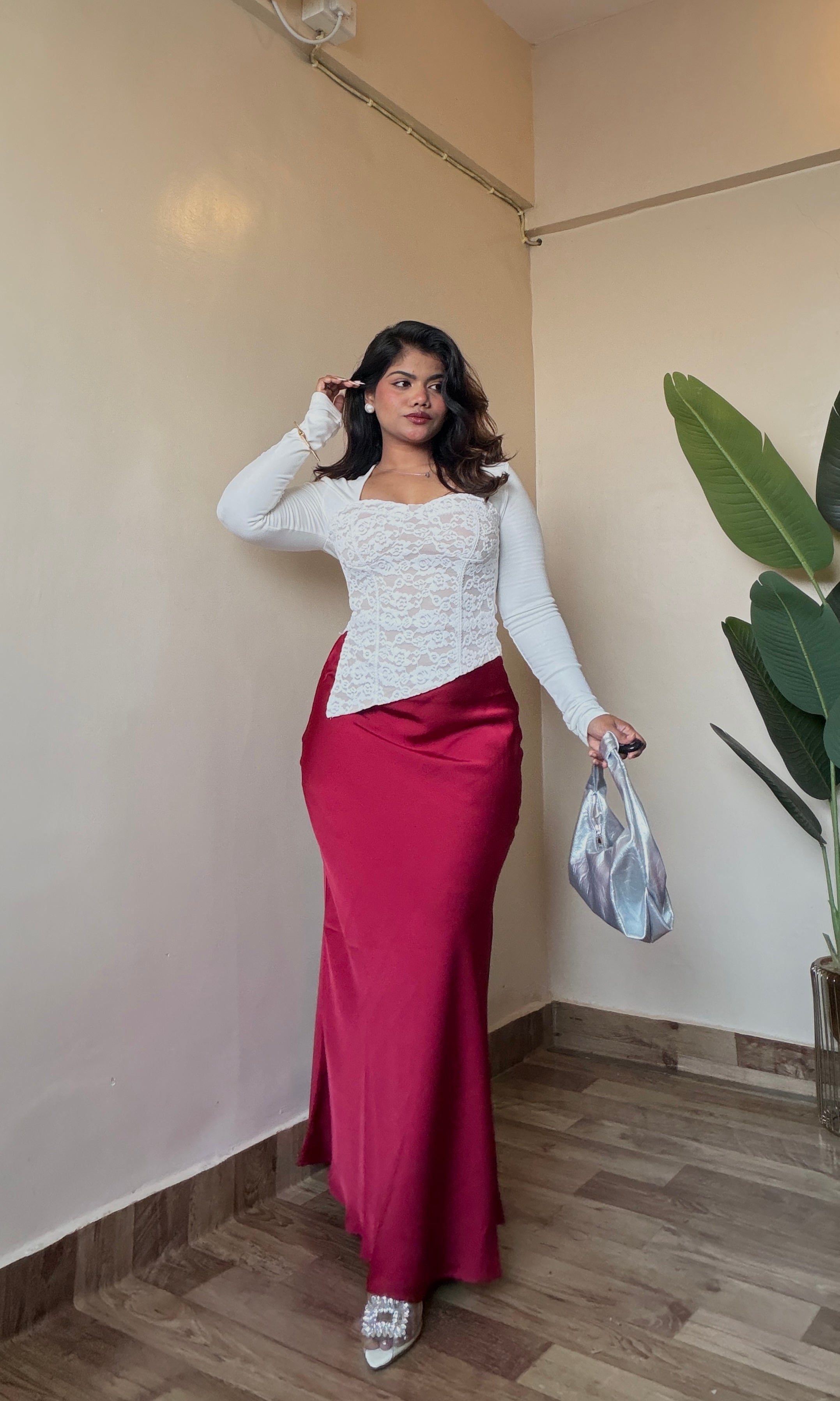 Premium Red Wine Satin Skirt