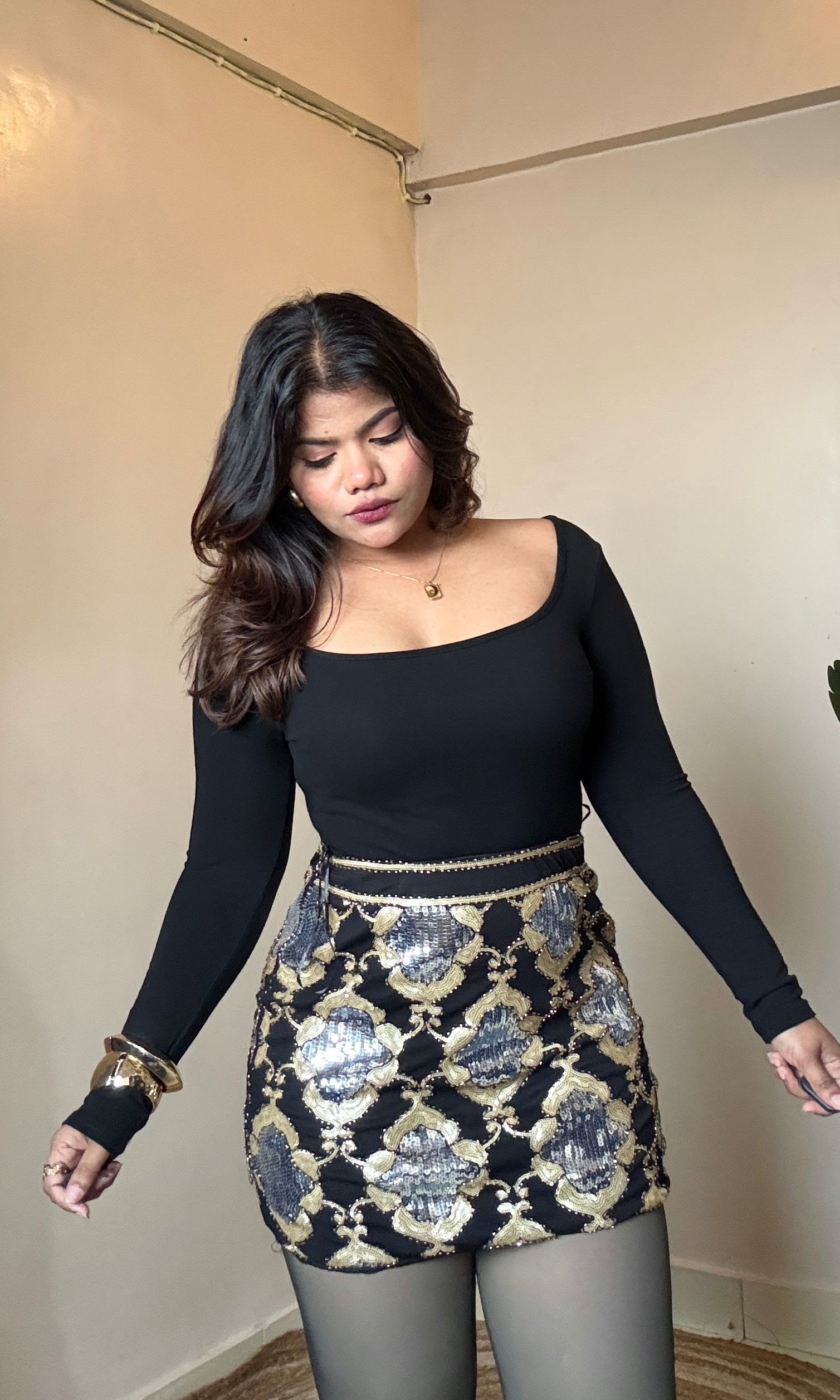 Golden Silver Sequin Mini Skirt