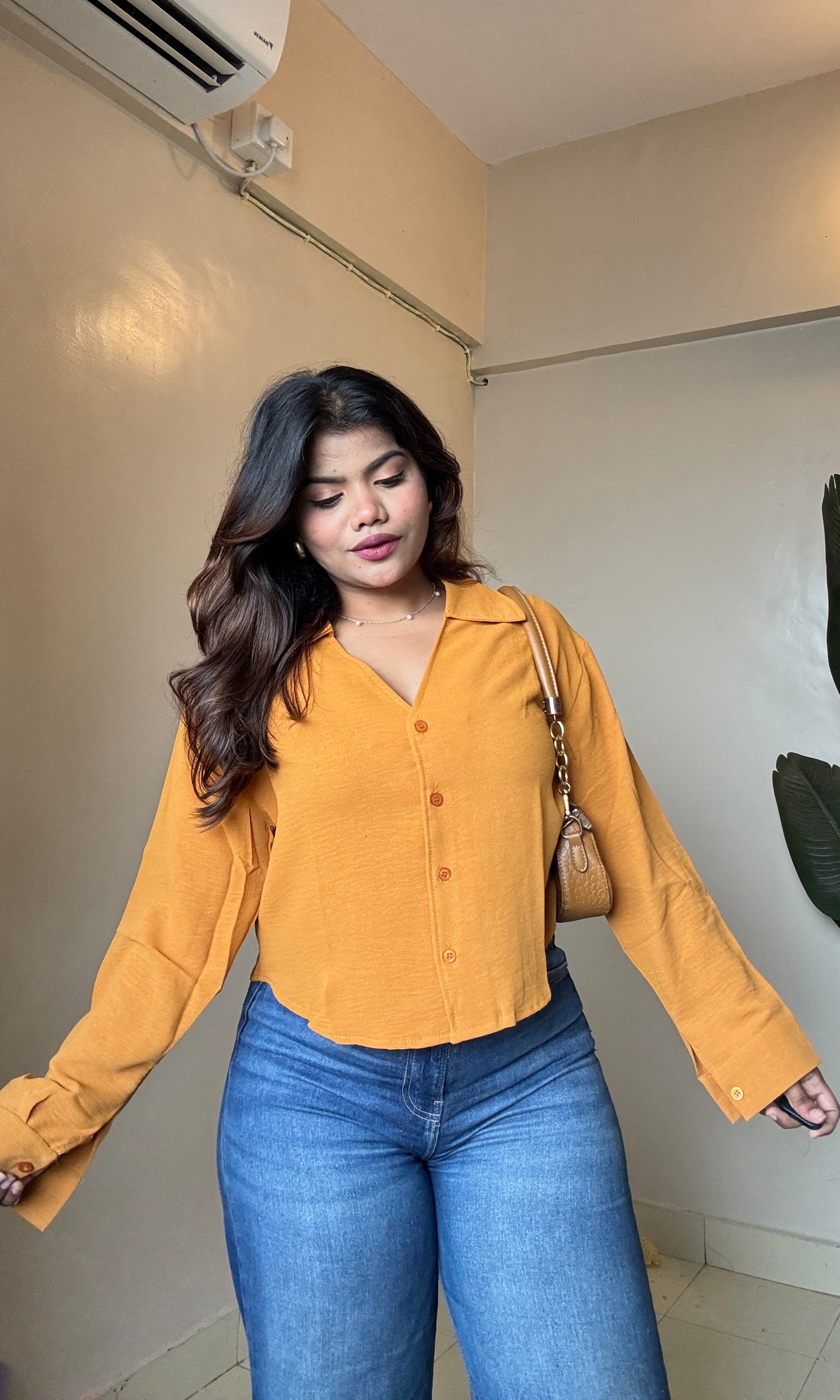 Fancy V Neckline Crop Shirt