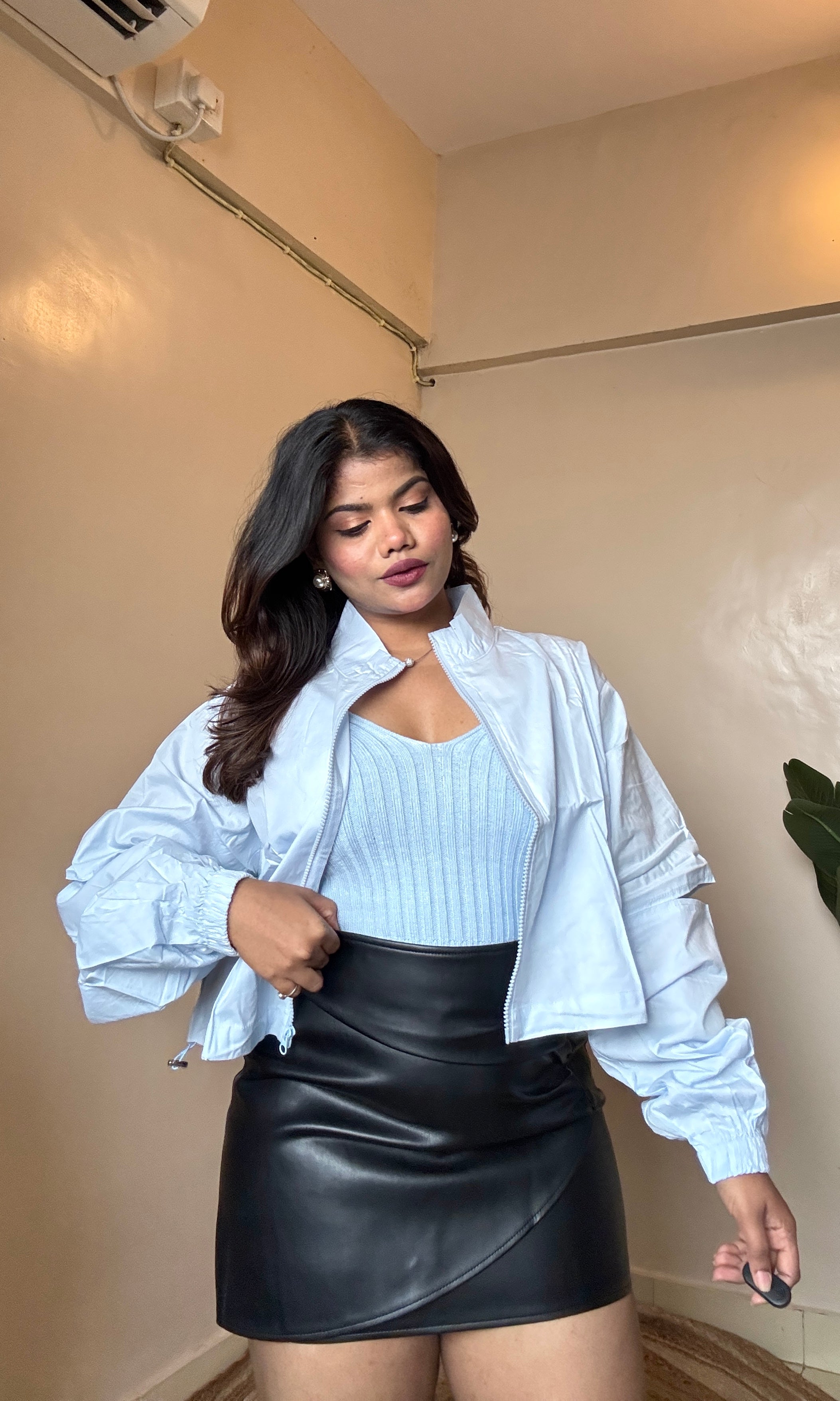 Zipper Jacket With Knit Top