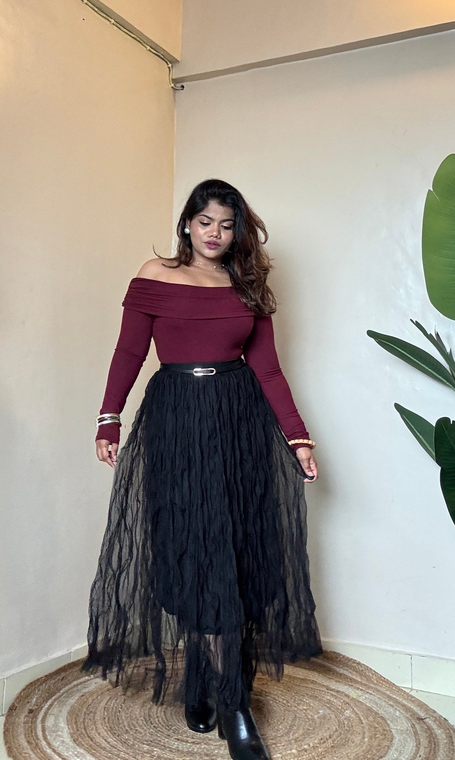 Black Mesh Frill Skirt