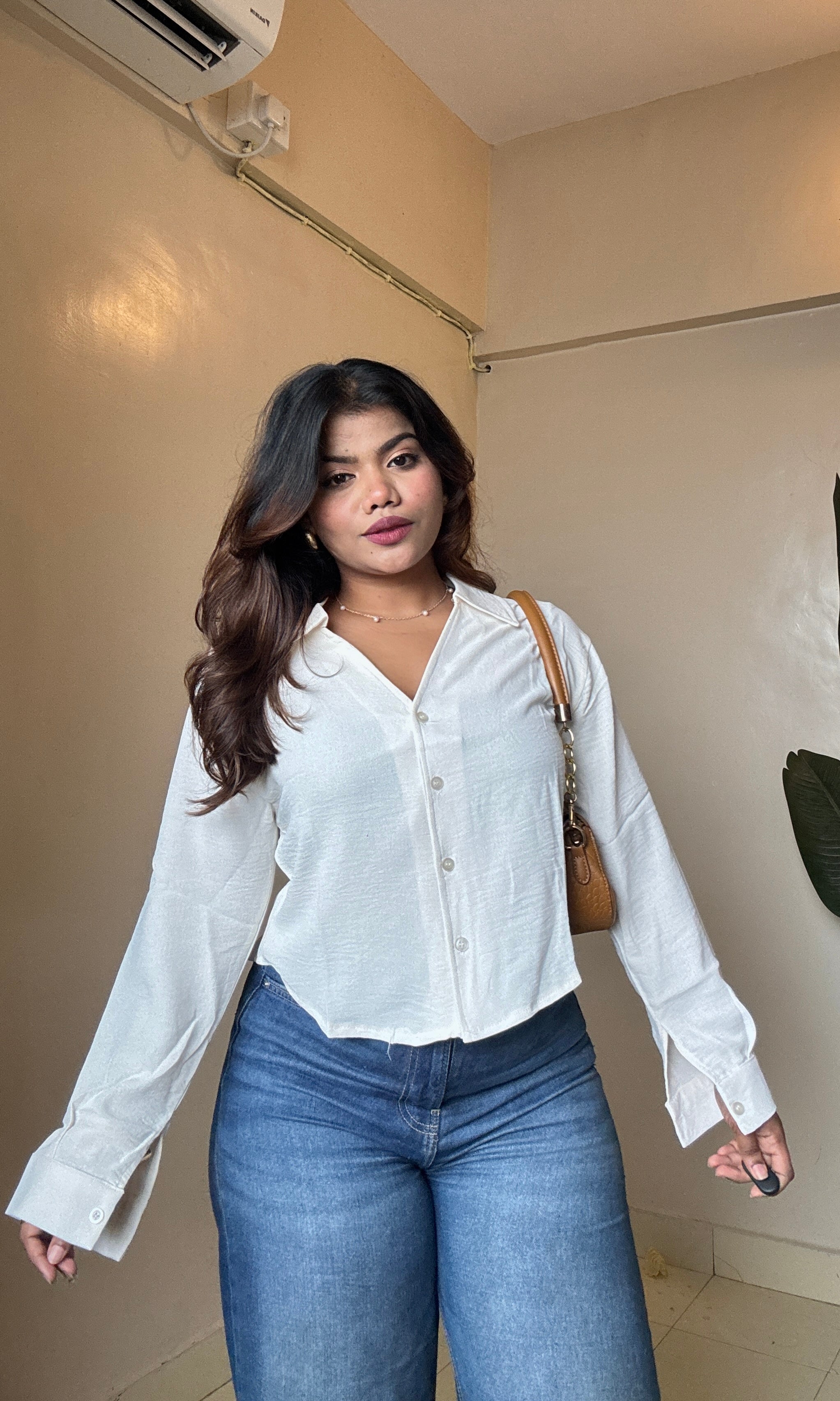 Fancy V Neckline Crop Shirt