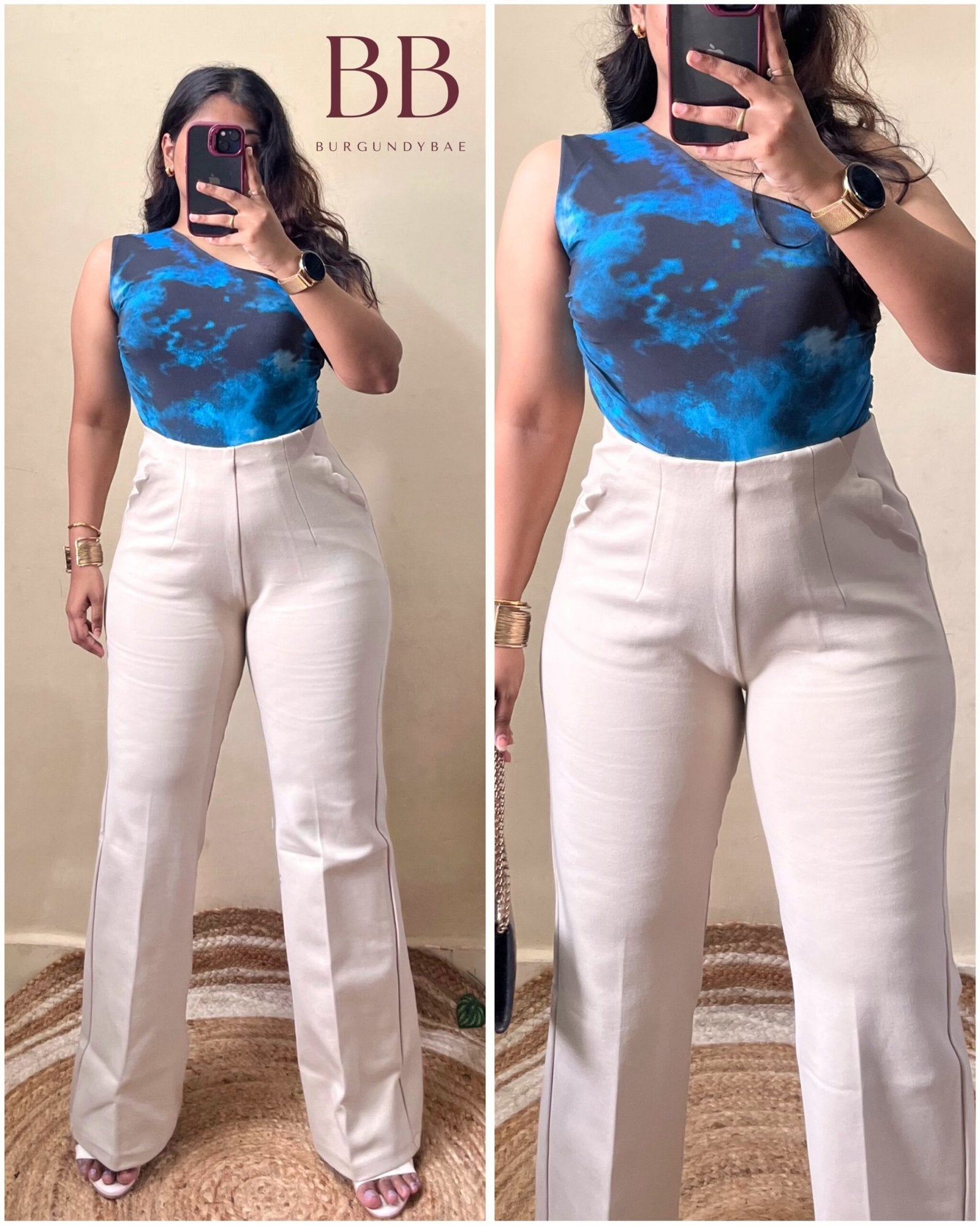 Beige High Waist Flared Pant