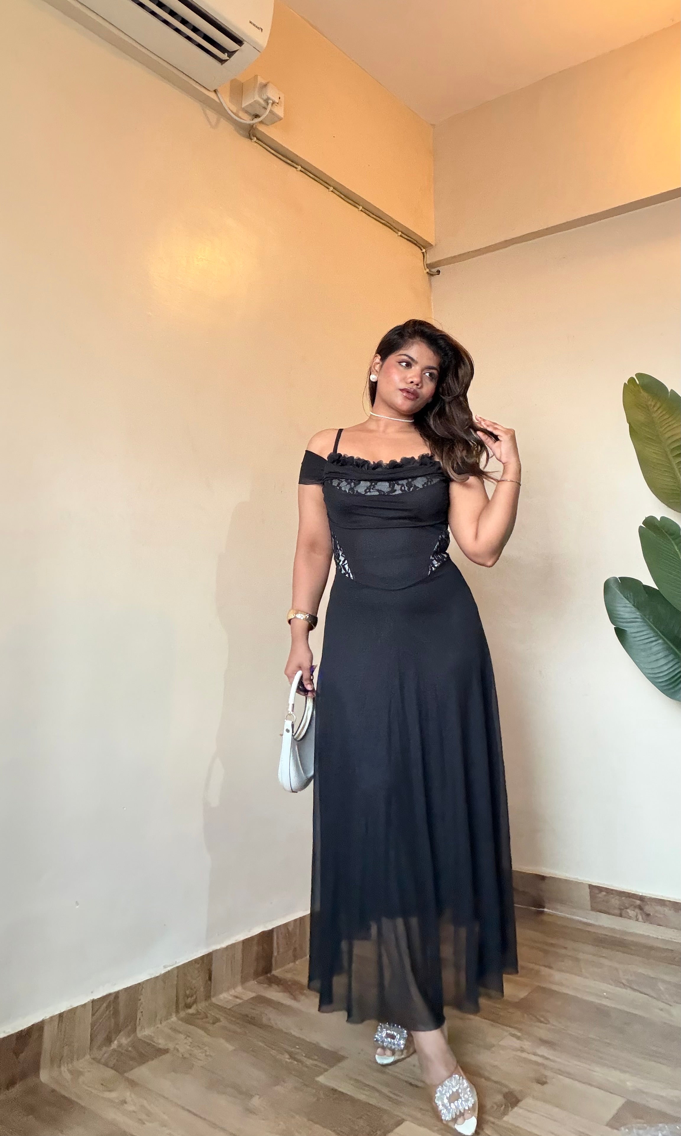 Floral Off-Shoulder Lacy Mesh Dress
