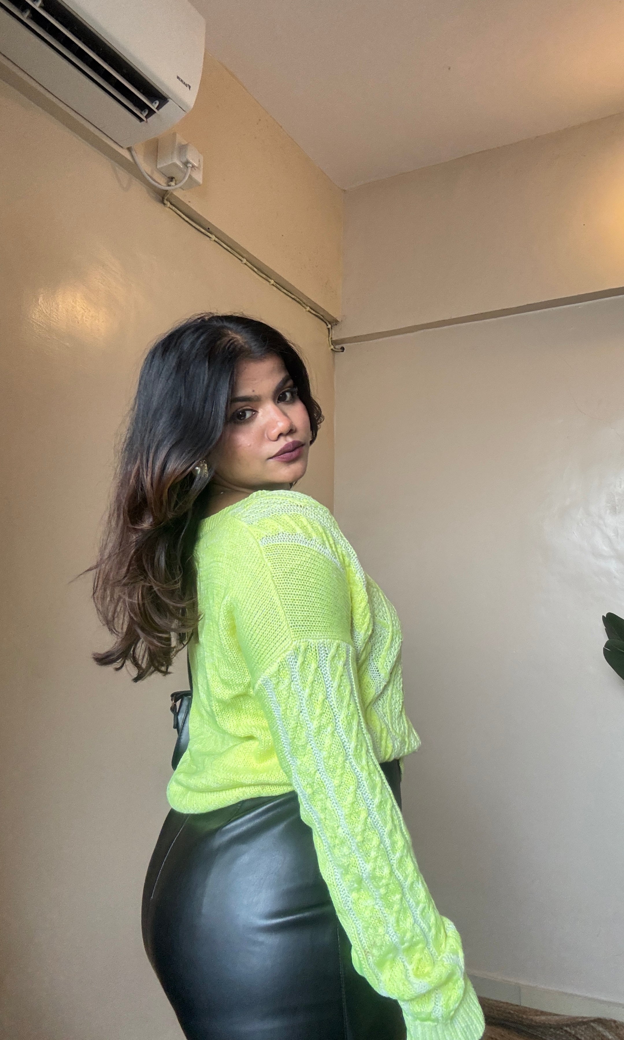 Neon Cable-Cross Knit Pullover