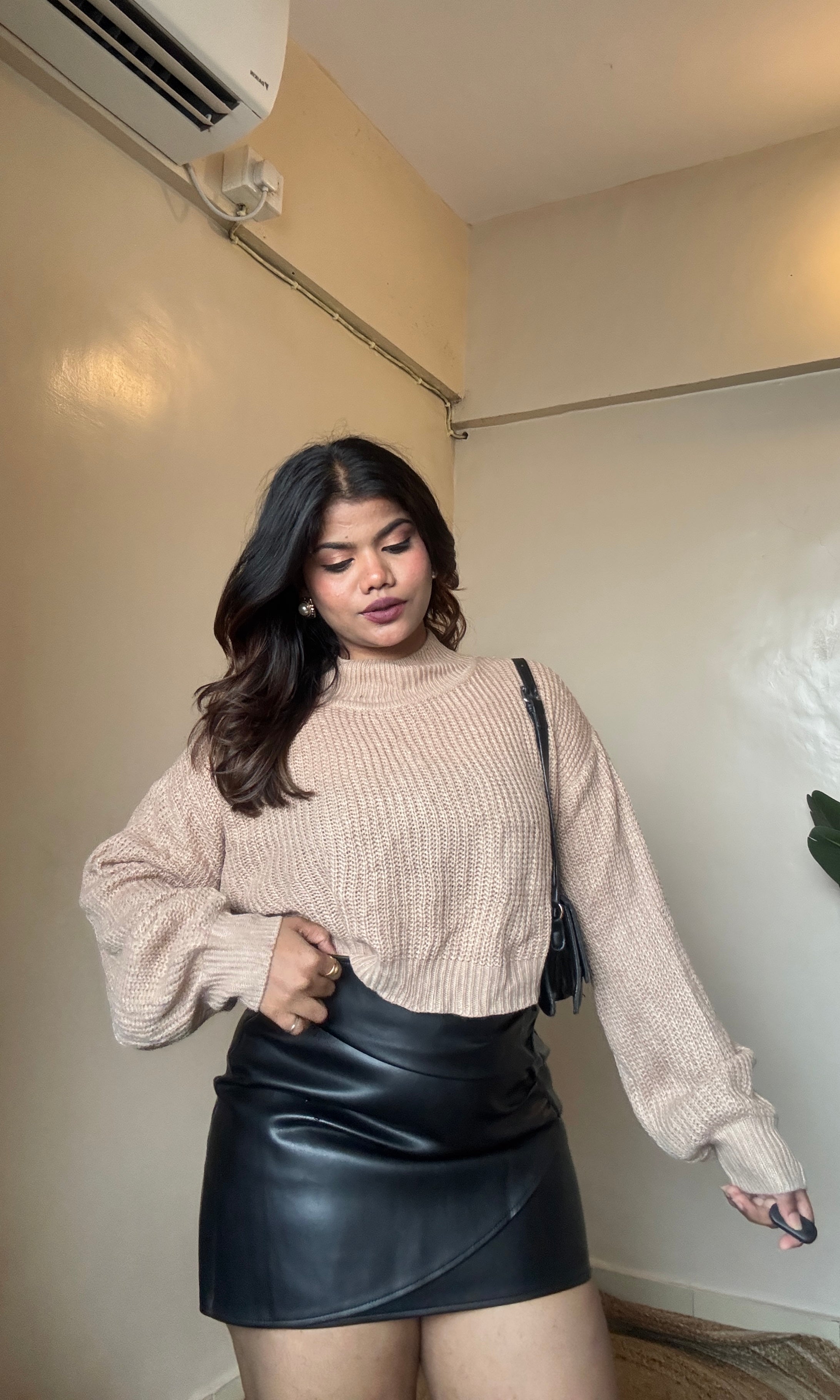 Beige Knit Crop Pullover