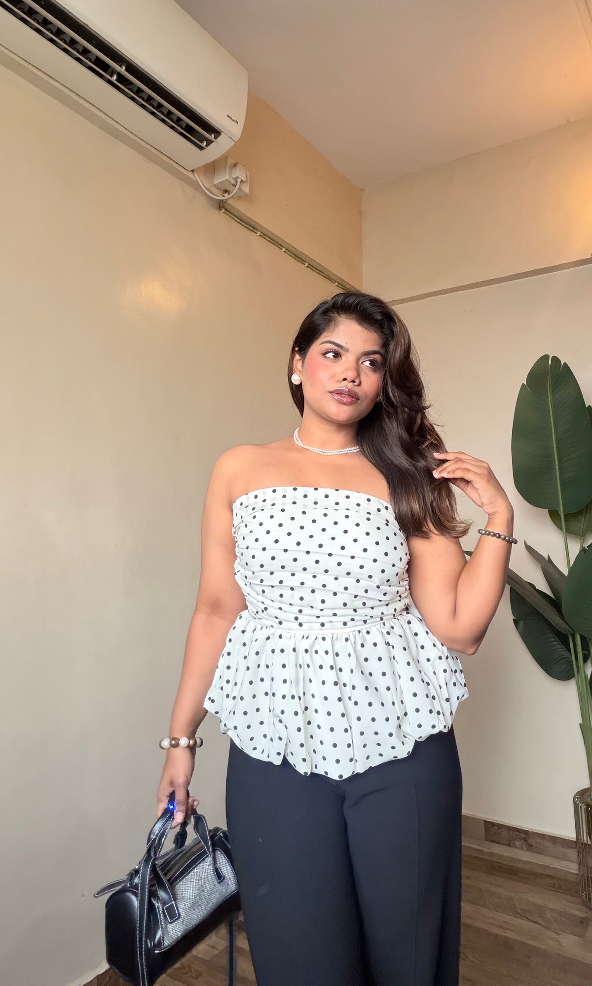 polka dot peplum tube top