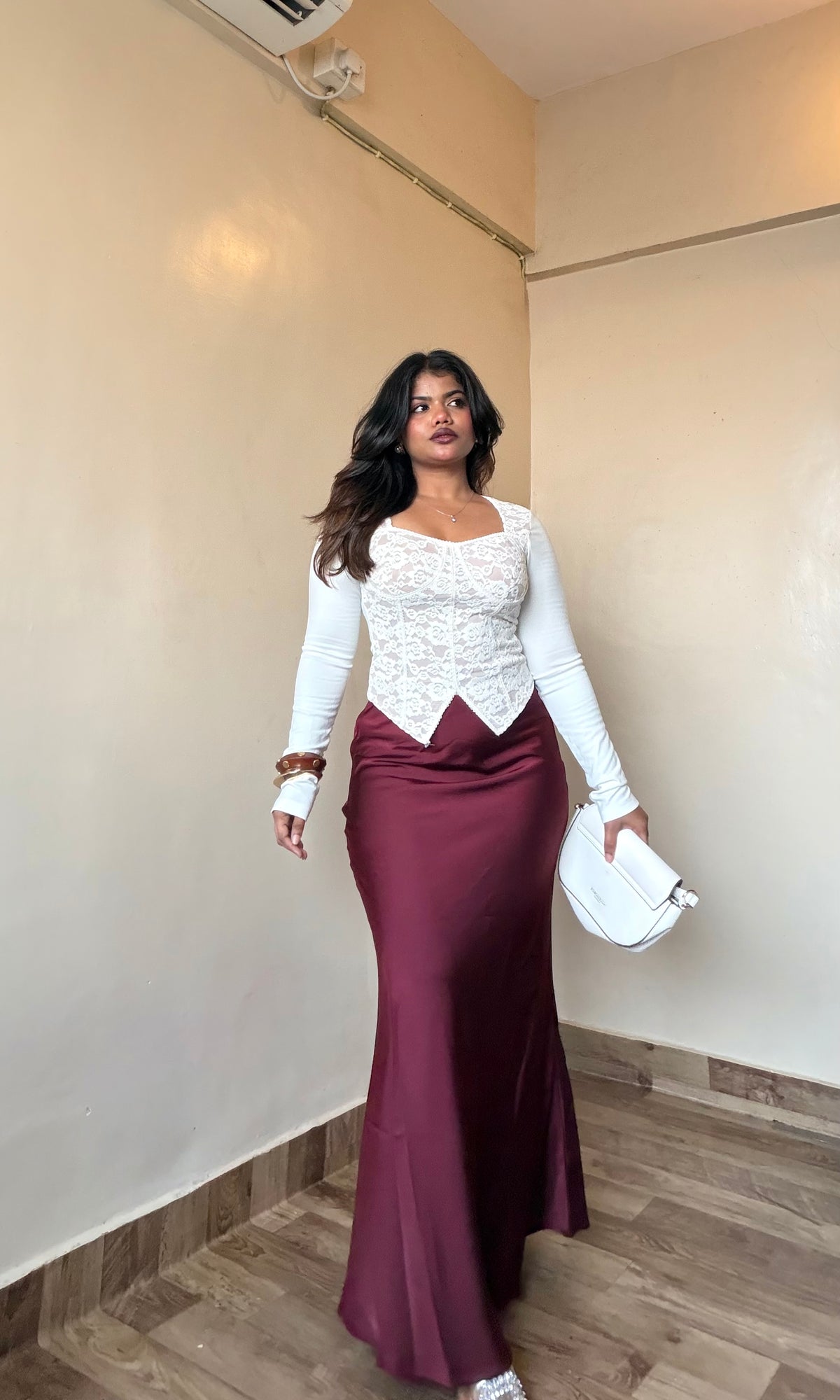 Premium Wine Satin Skirt
