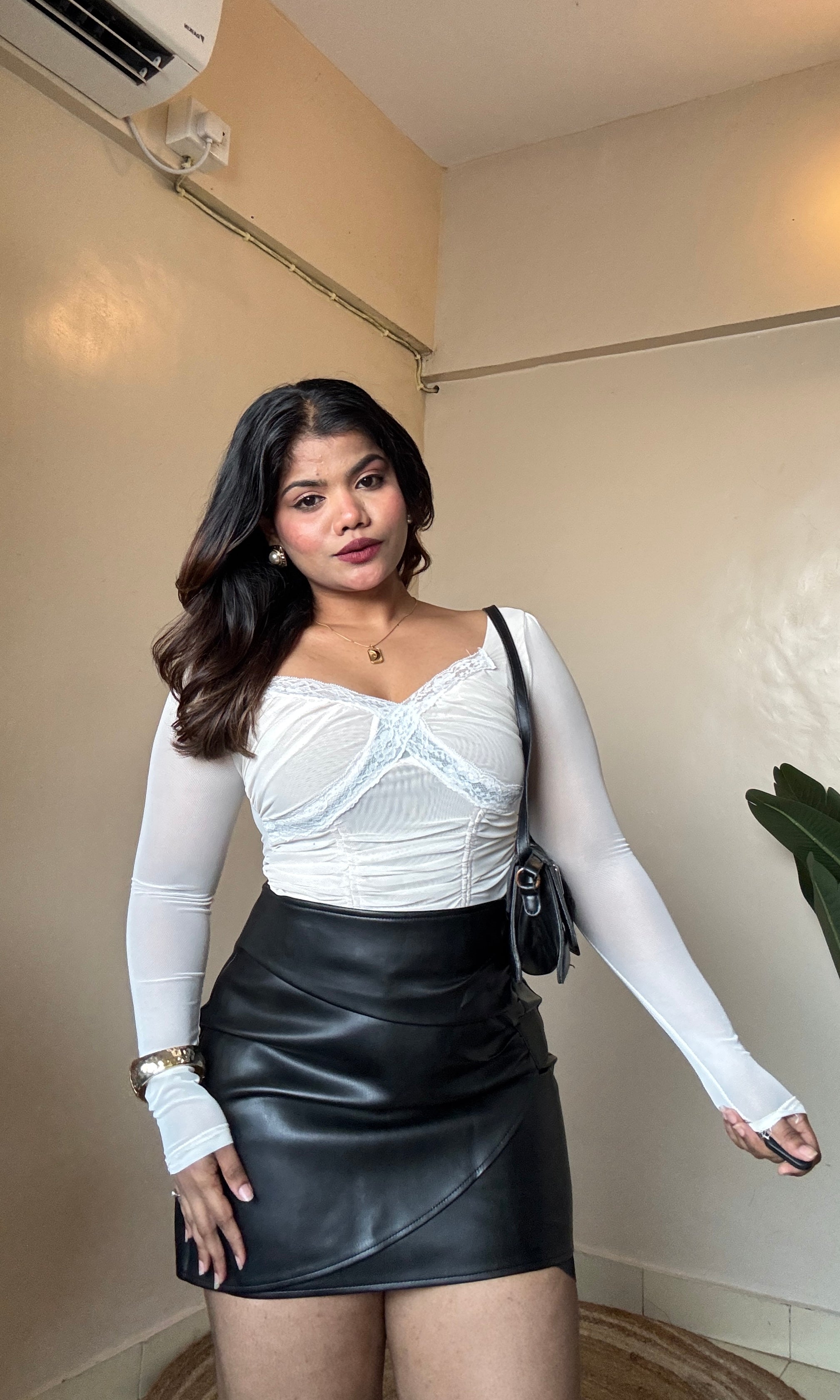 Lacework Ruched Mesh Top