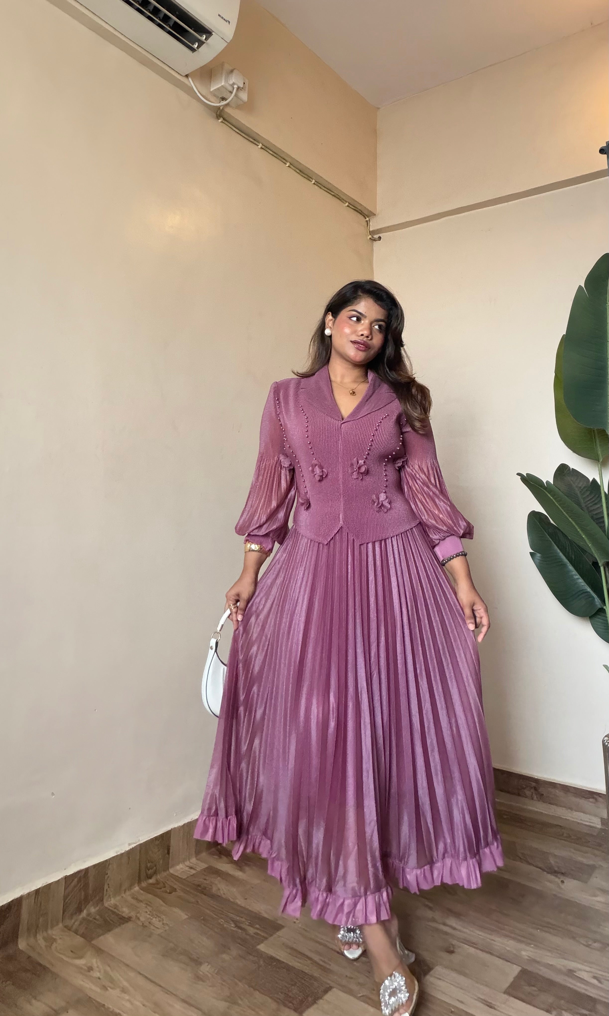Pearl Work Sparkle Pleated Magic Dress