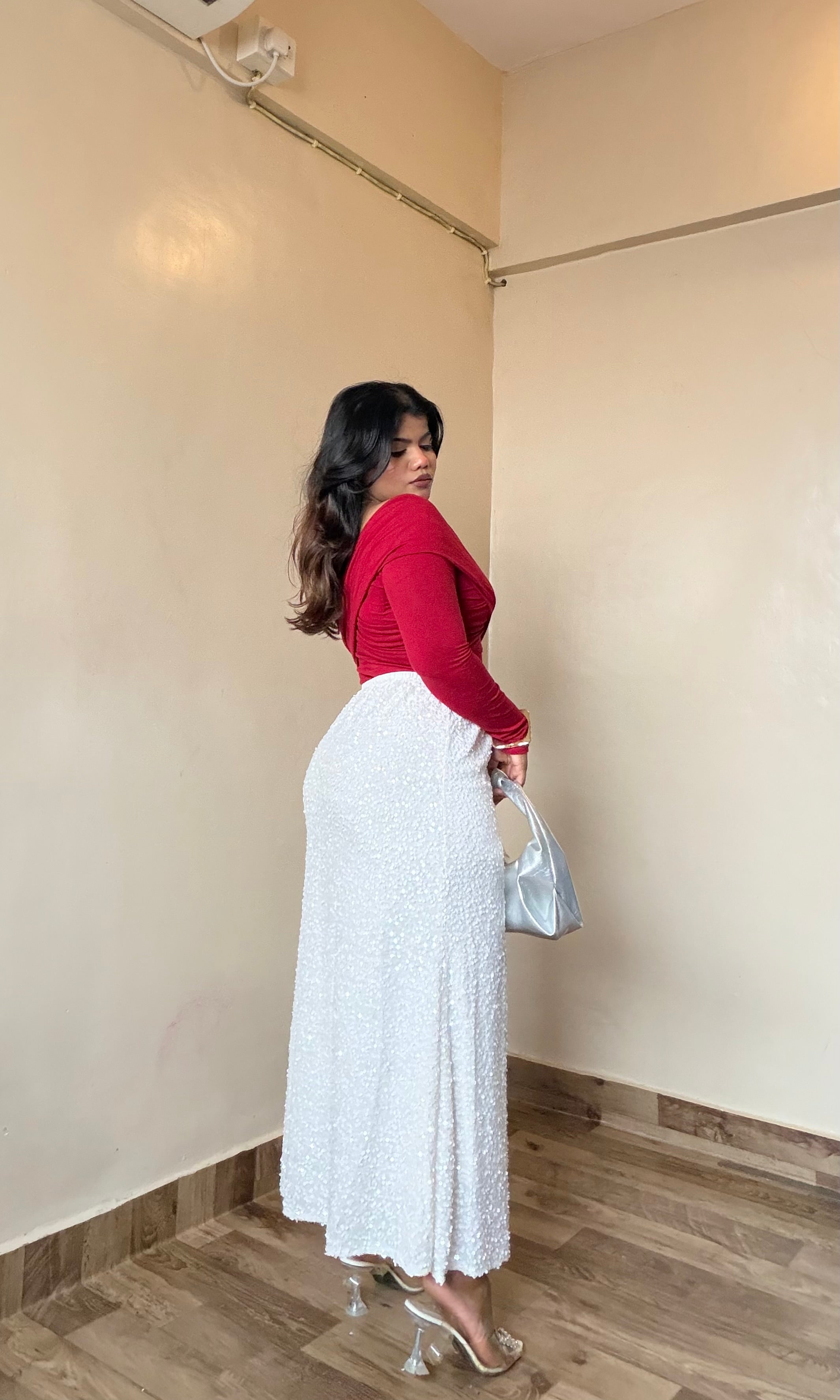 Pearl White Sequin Bodycon Skirt