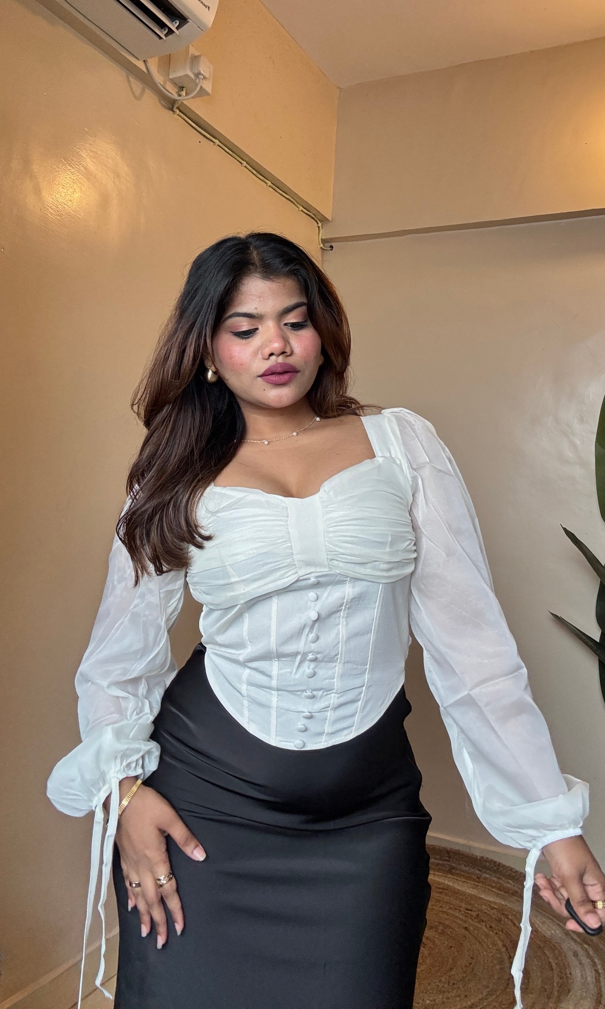 Corset Style Puffy Sleeve Top