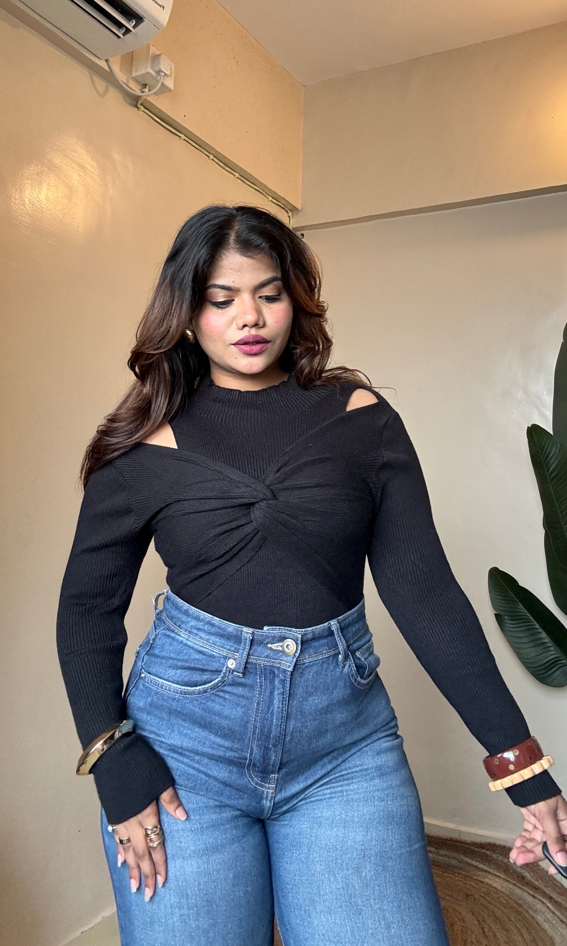 Mock Neck Twisted Ribbed Top