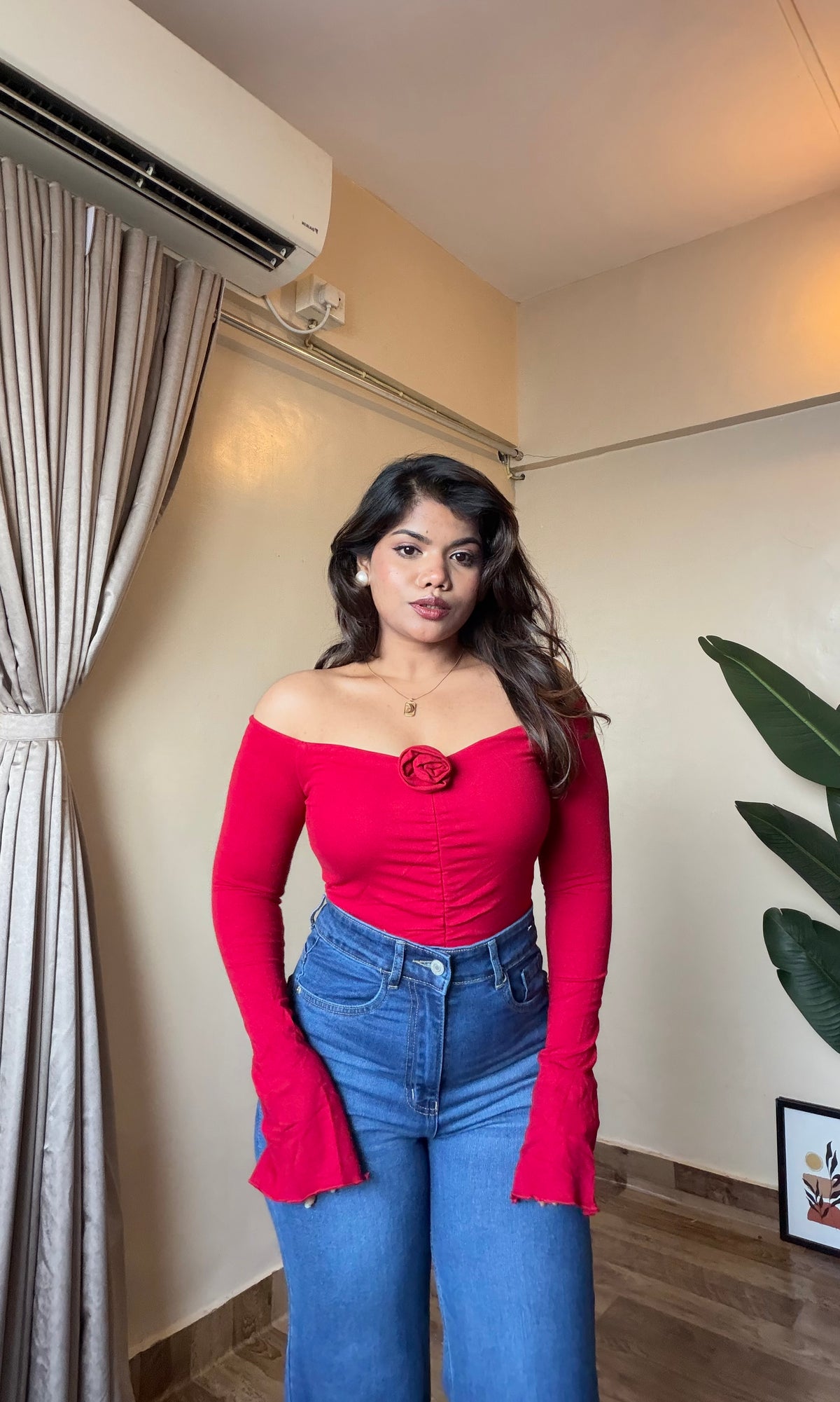 Flower Broch Off-Shoulder Top