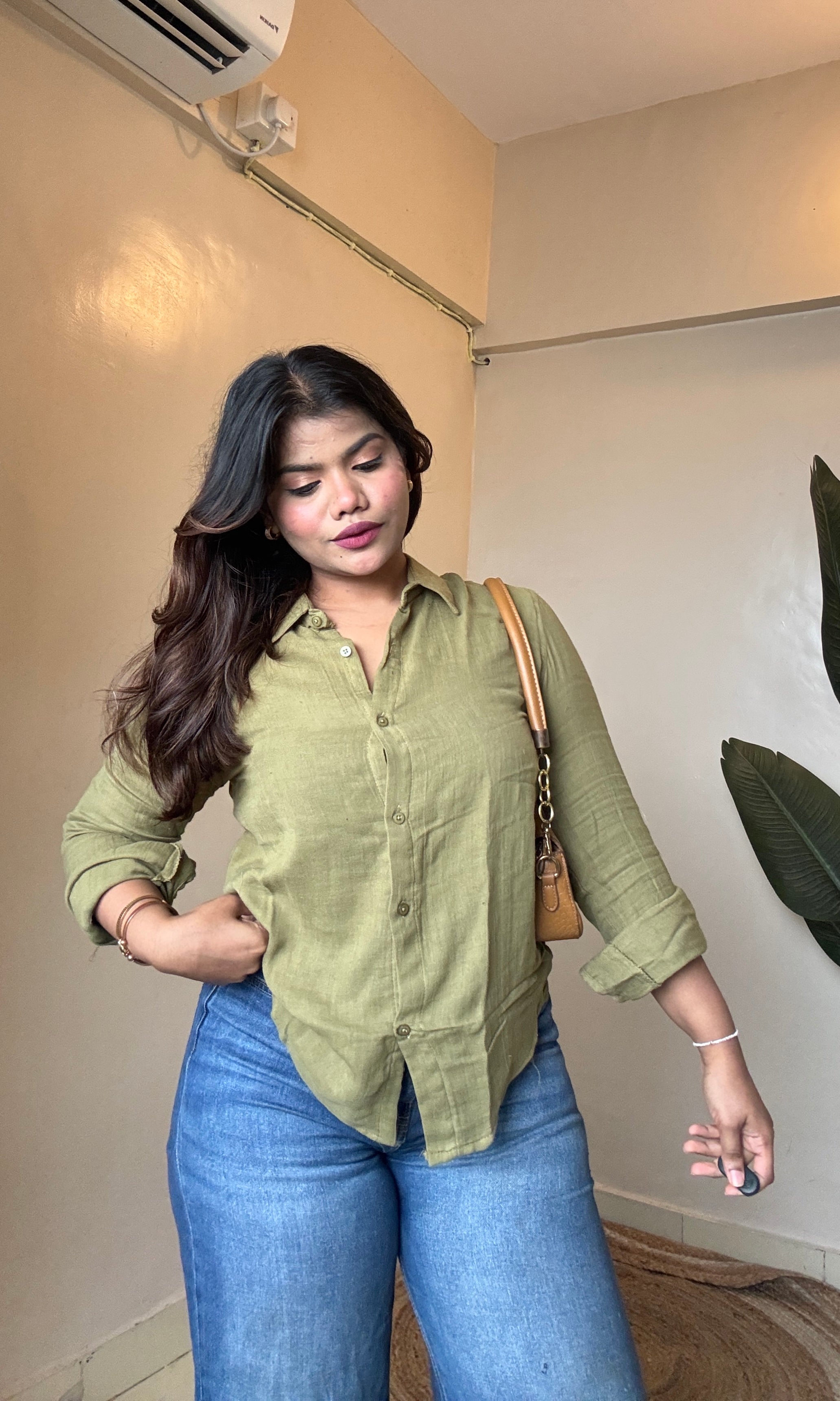 Light Olive Green Cotton Mulmul Shirt
