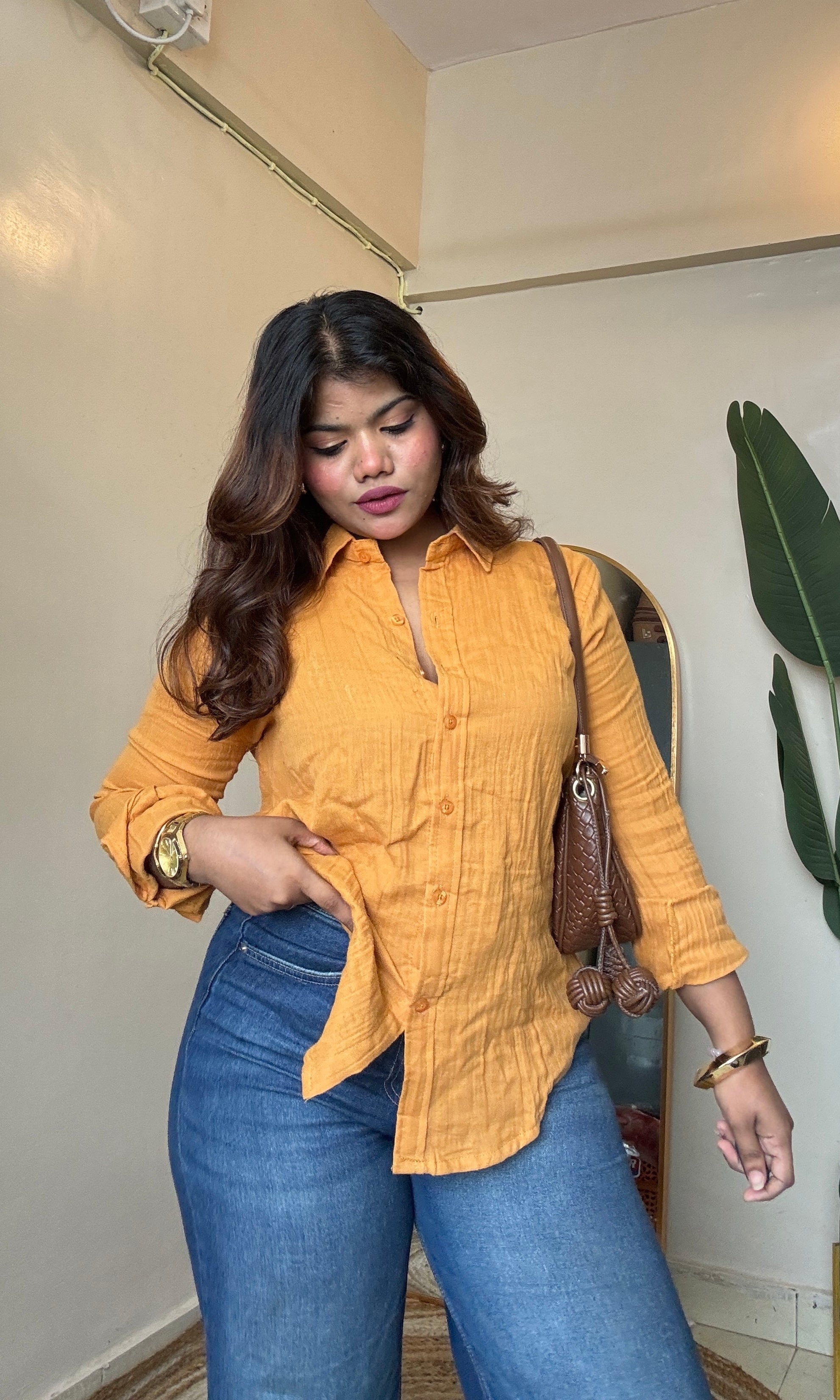 Orange Pink Cotton Mulmul Shirt