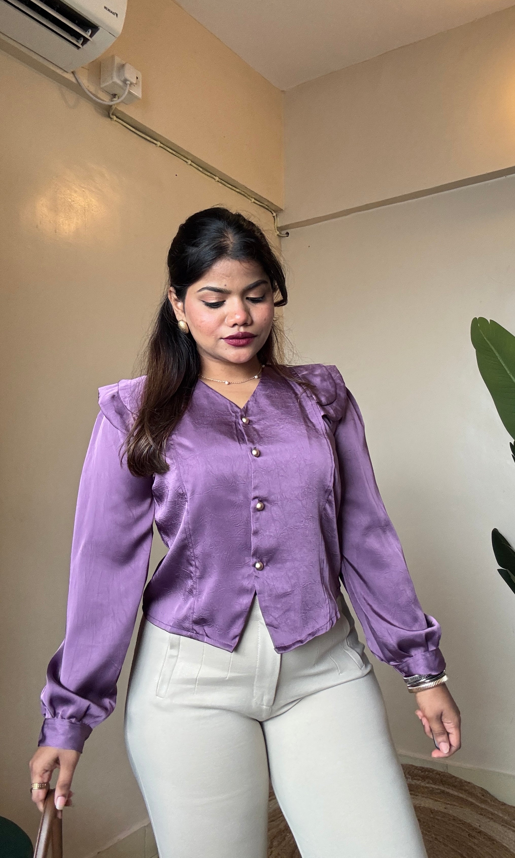 Satin Golden Button Full Sleeve Shirt